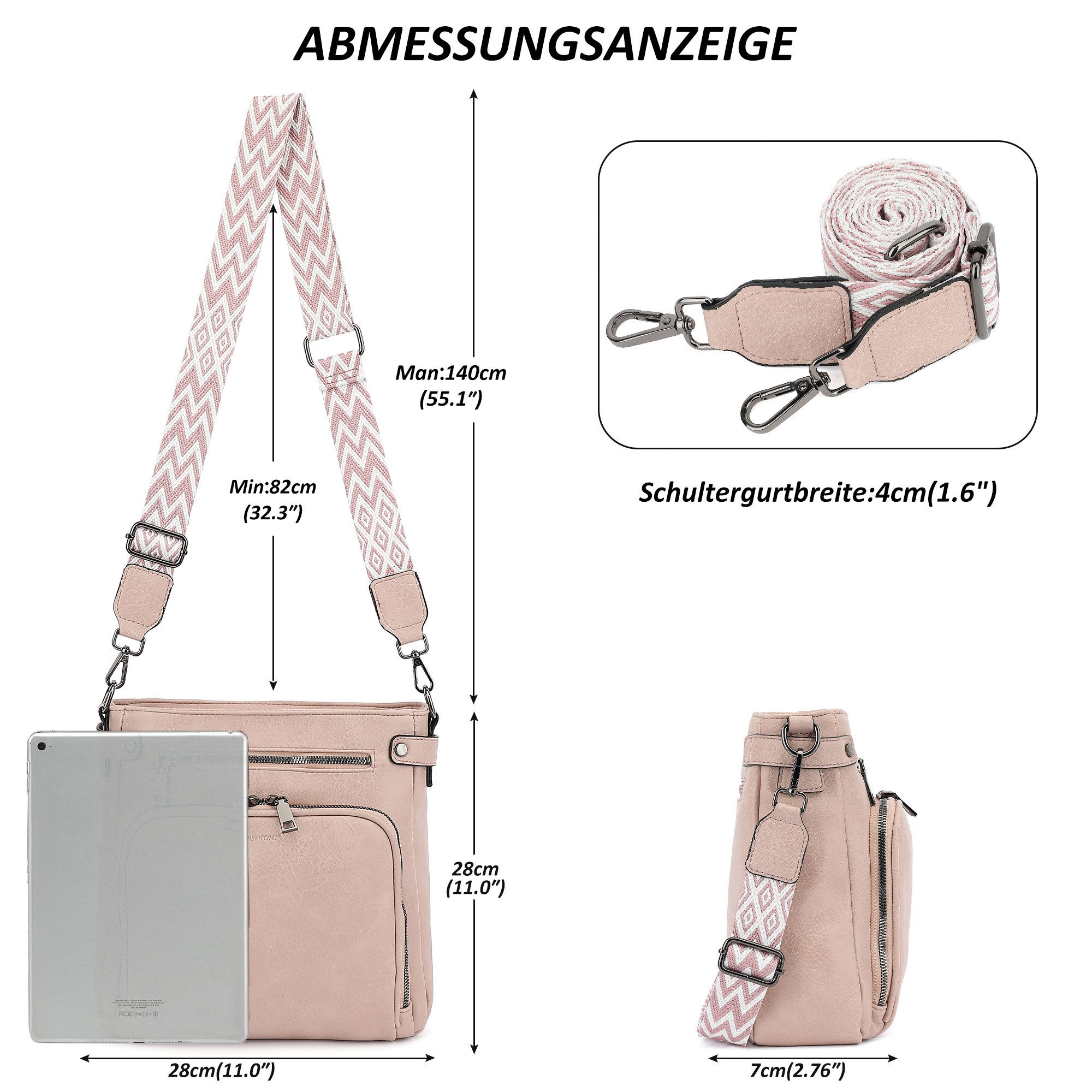 TAN.TOMI Schultertasche Handtasche damen mittelgroß Umhängetaschen crossbody bag, Retro leder PU damentaschen mit breitem gurt handtaschen