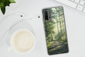 MuchoWow Handyhülle Wald - Weg - Sonne - Bäume - Grün - Natur, Phone Case, Handyhülle Xiaomi Redmi 9T, Silikon, Schutzhülle