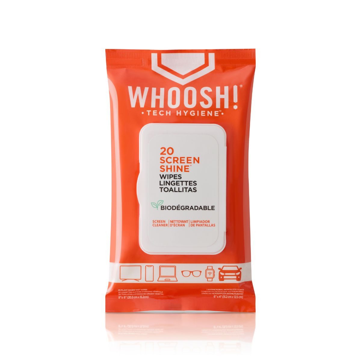 WHOOSH! Screen Shine Bildschirmreinigungstuch (Packung, 20-tlg., 20 Stück, antistatisch)