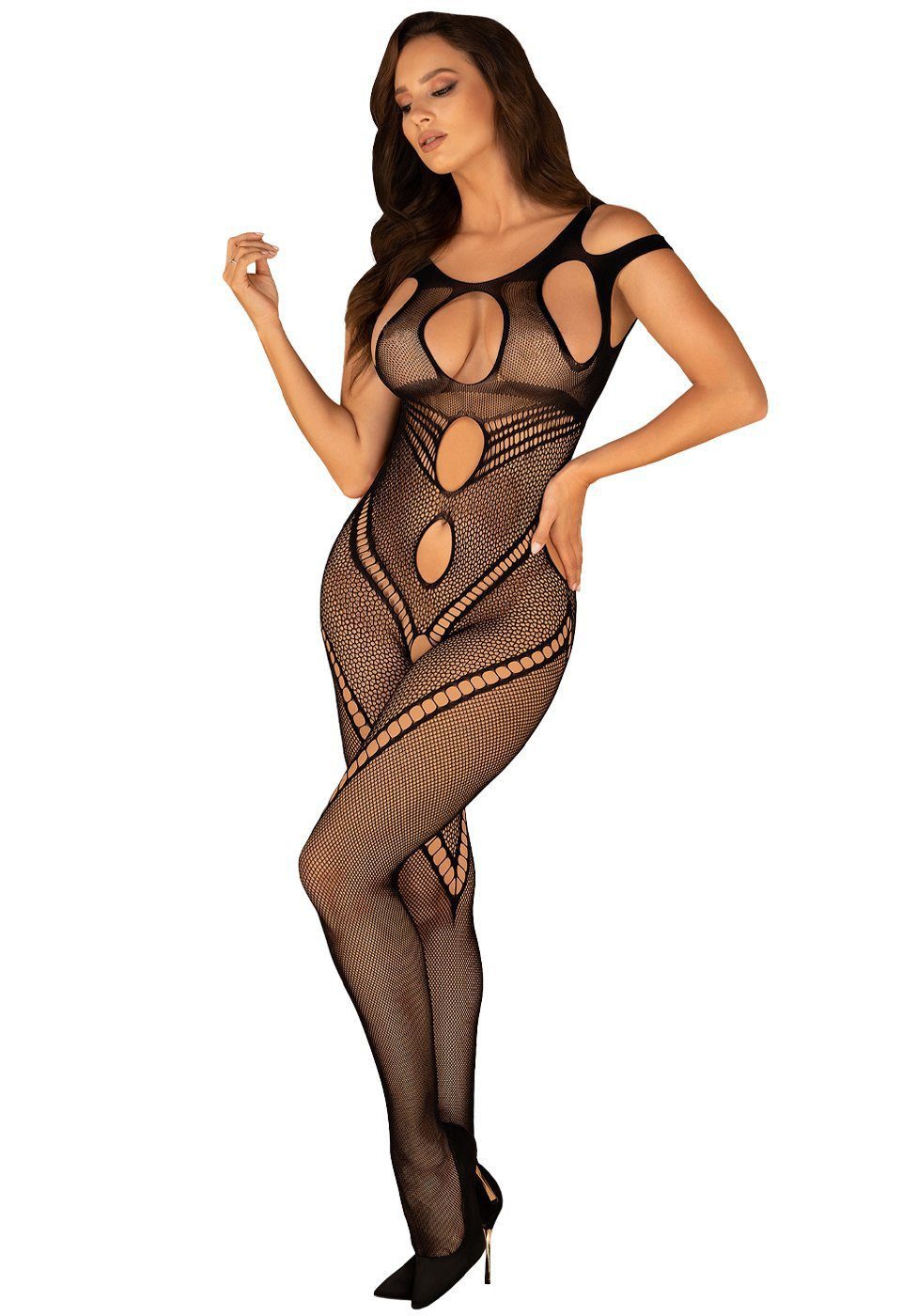 Obsessive Bodystocking Netz-Bodystocking mit Cut-outs - schwarz (1 St) aus elastischem Netz-Stoff