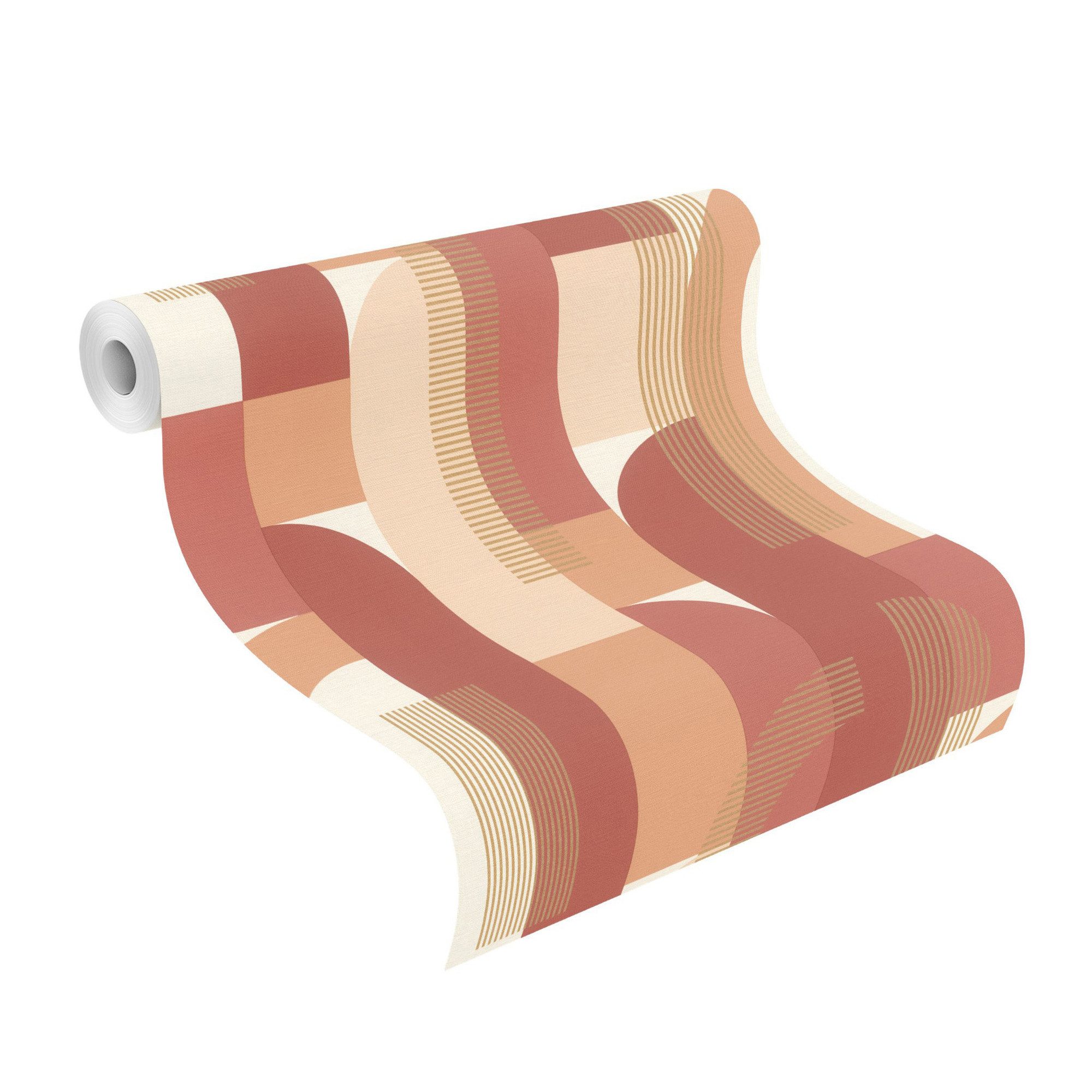 Rasch Vliestapete Retro-Optik mit Formen und Bögen in Rot, Orange und Gold, strukturiert, (1 St), Vintage Bögen