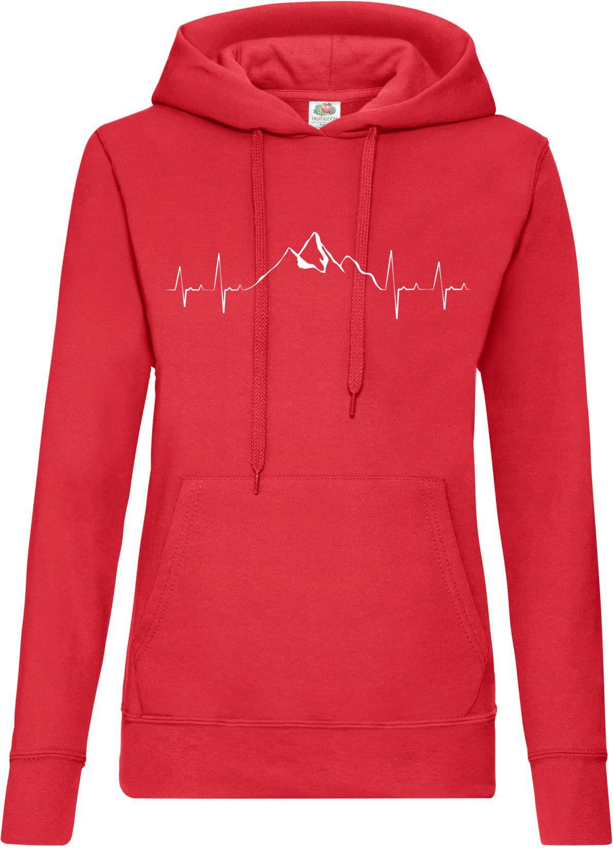 Youth Designz Kapuzenpullover Heartbeat Mountain Damen Hoodie Pullover mit Trendigem Wander Frontdruck Rot
