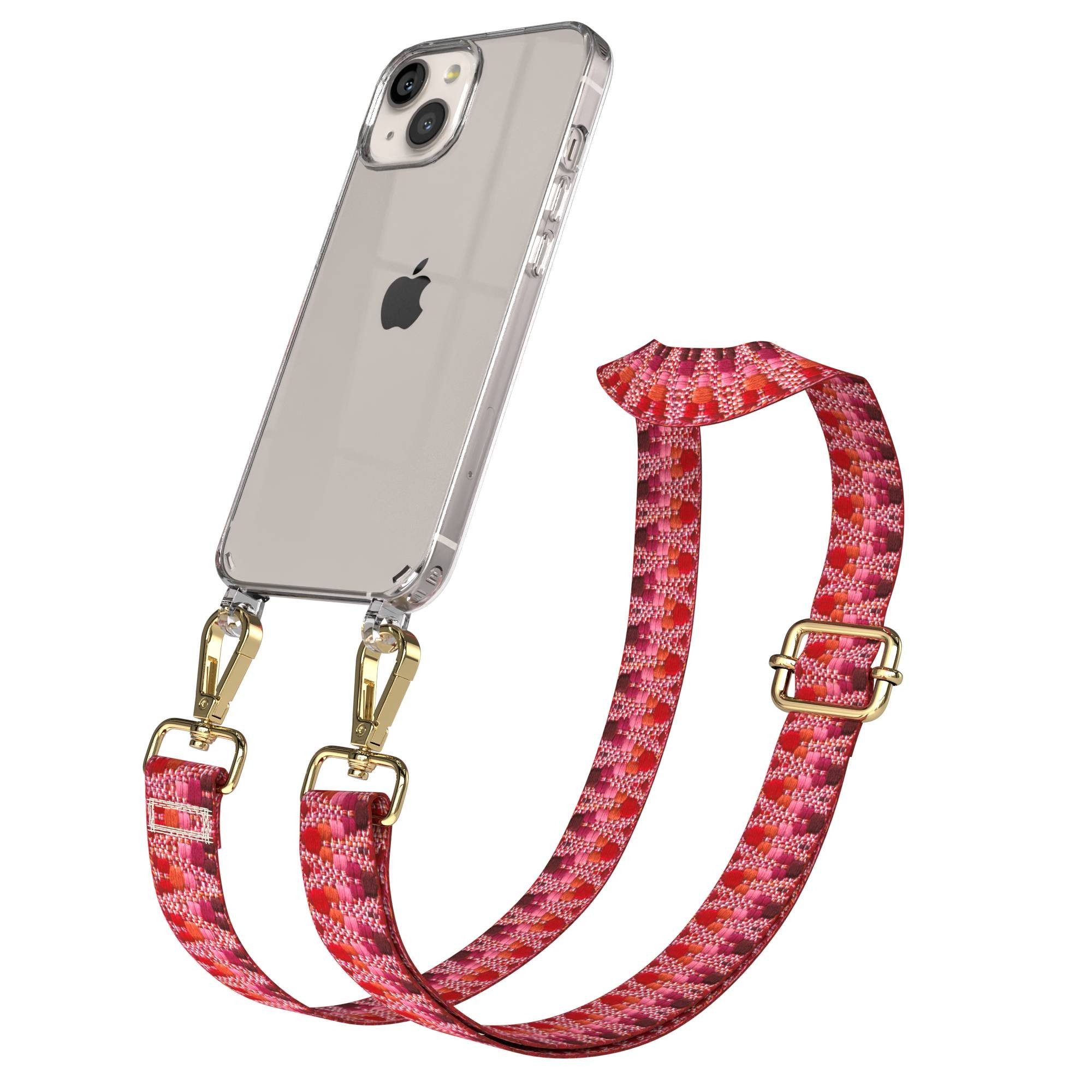 EAZY CASE Handykette Umhängeband für Apple iPhone 13 6,1 Zoll, Handyhülle Umhängecase ZickZack Rope Style Beere