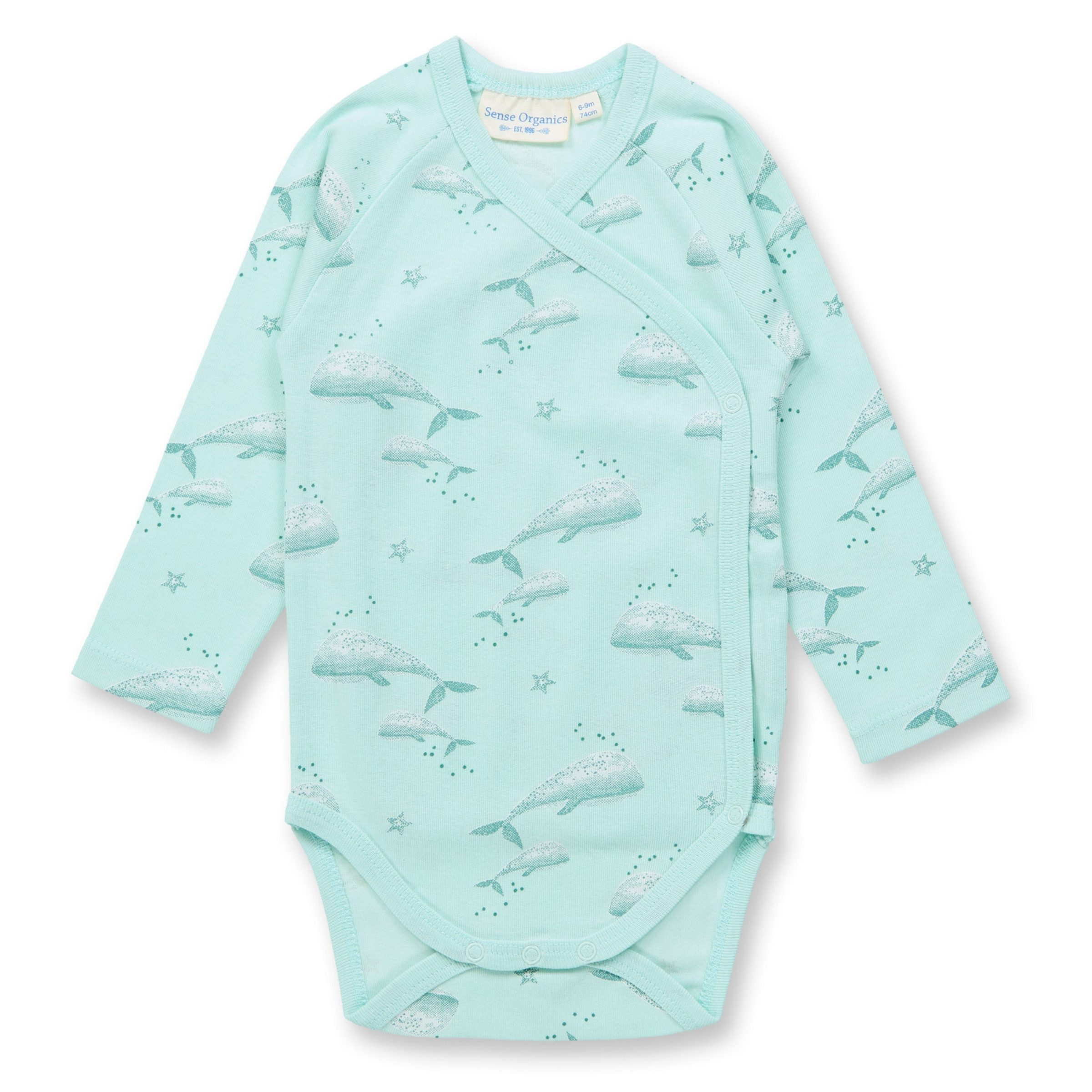 Sense Organics Wickelbody Sense Organics Ygon Baby Wrap Wickel - Body L/S Whales ice Green 50/56