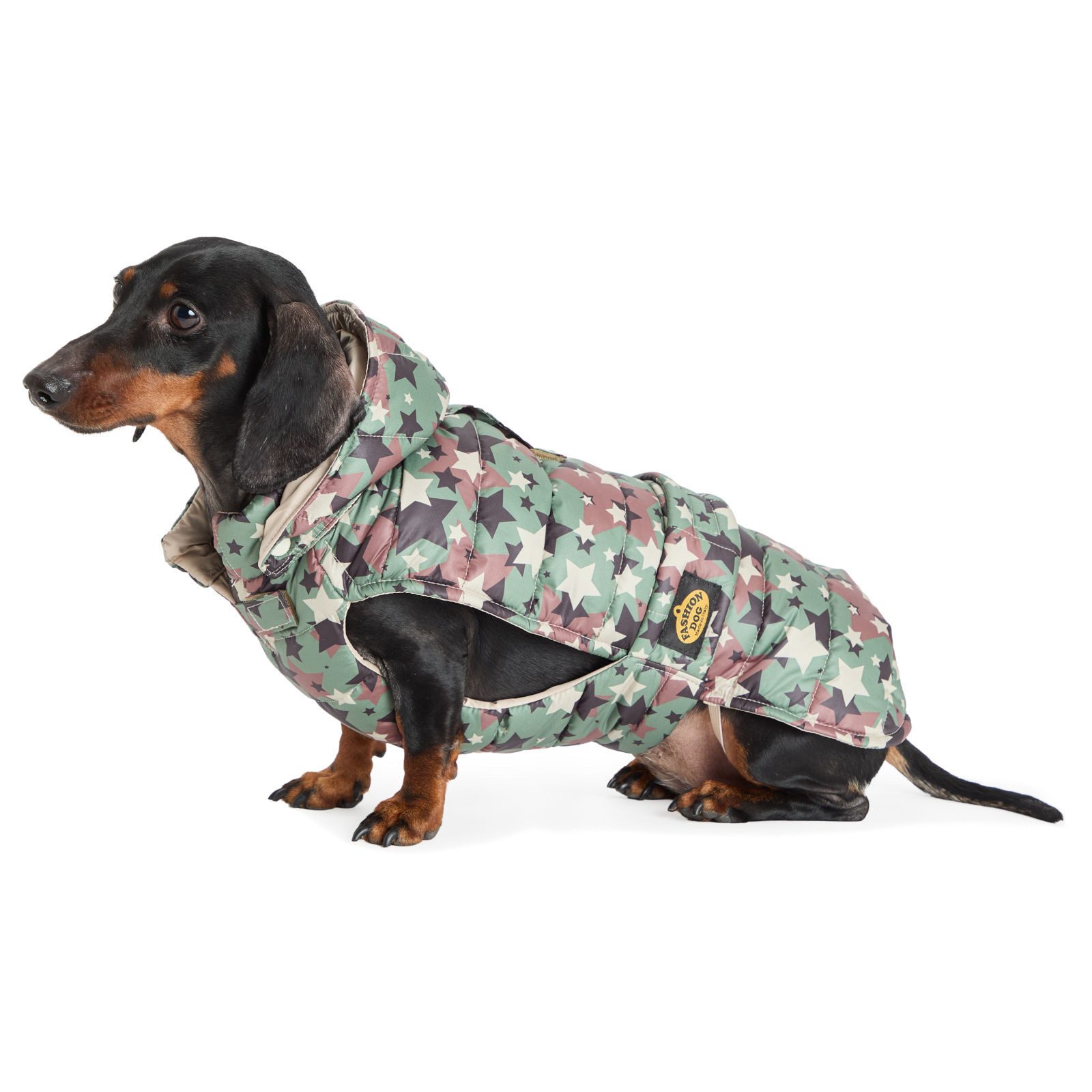 Fashion Dog Hundemantel gesteppter Regenmantel speziell für Dackel, Sternen-Camouflage
