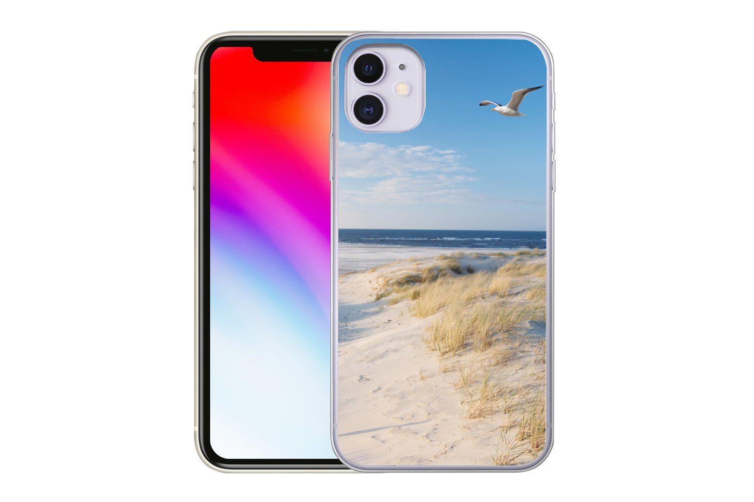 MuchoWow Handyhülle für Apple iPhone 11 Düne - Möwe - Strand - Meer - Sonne, Smartphone-Bumper, Print, Handy Schutzhülle Dünn