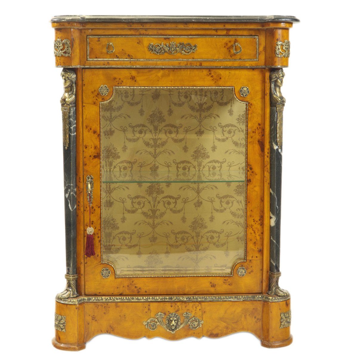 Casa Padrino Vitrine Empire Vitrine Vogelaugenahorn 85 x H105 cm - Vitrinenschrank - Wohnzimmerschrank Barock