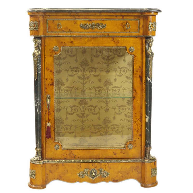 Casa Padrino Vitrine Empire Vitrine Vogelaugenahorn 85 x H105 cm - Vitrinenschrank - Wohnzimmerschrank Barock