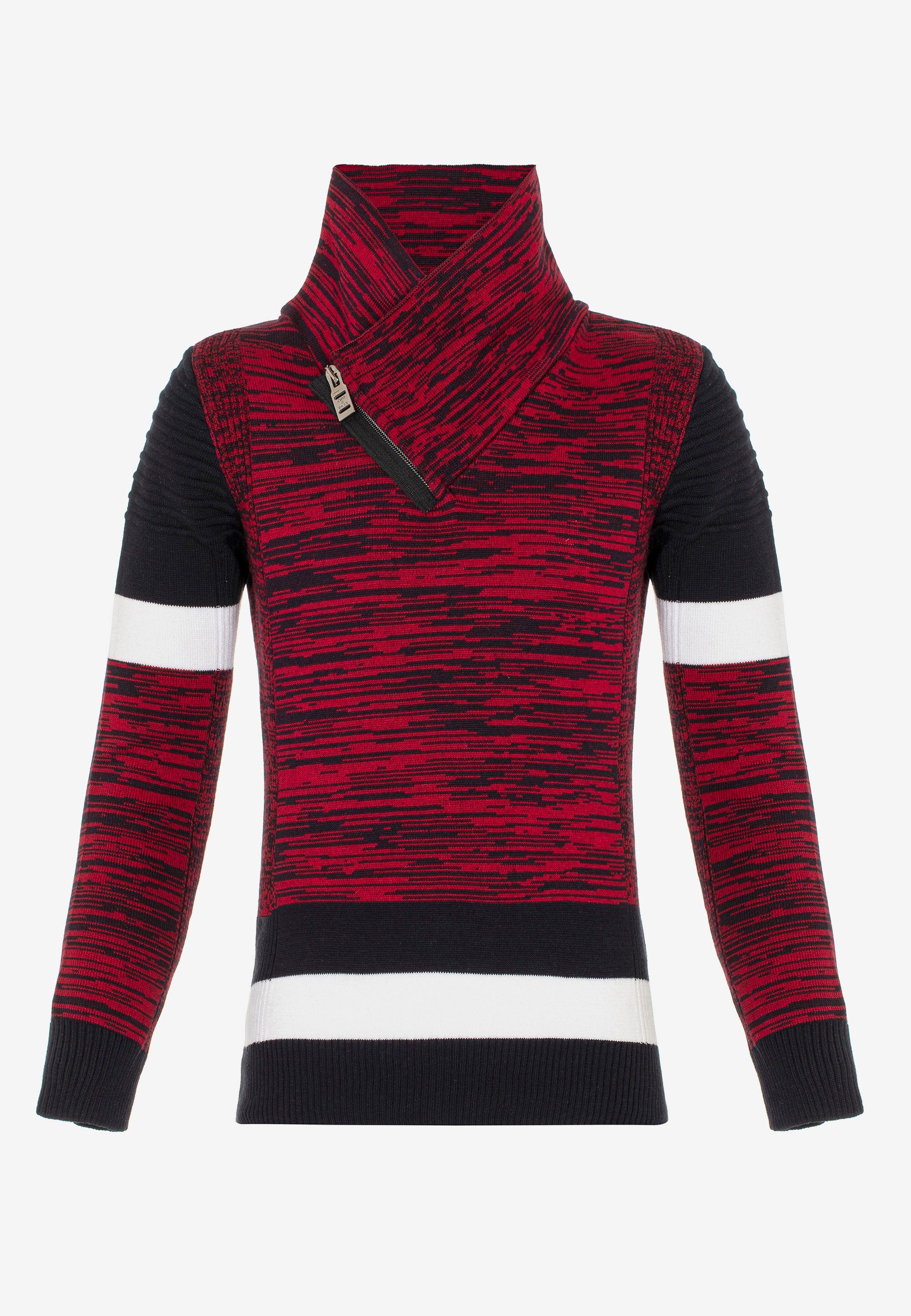 Zollabfertigung Cipo & Baxx Schalkragen rot-blau hohem mit Strickpullover