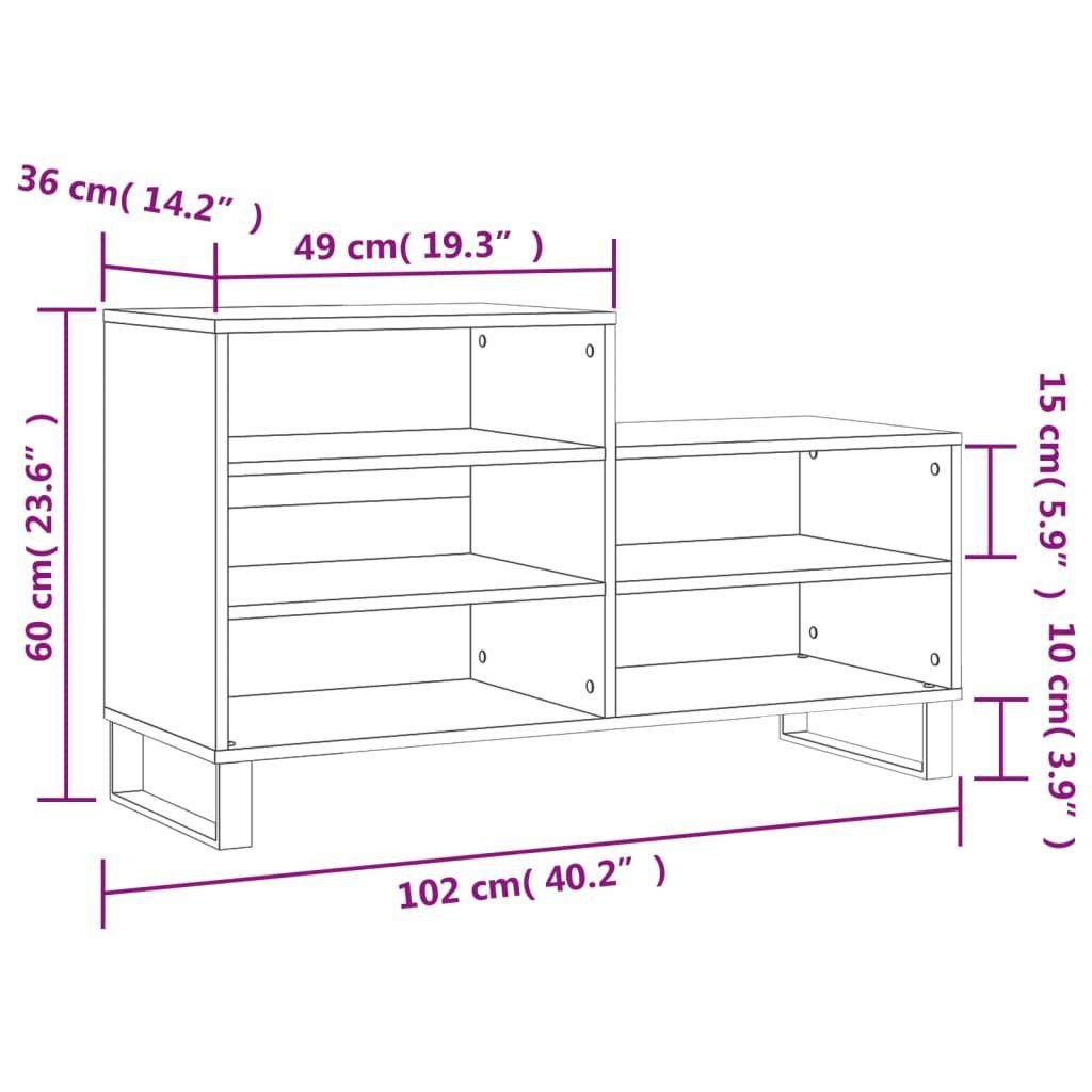 cm vidaXL Holzwerkstoff, Sonoma Grau Schuhregal Schuhregal 1-tlg. 102x36x60