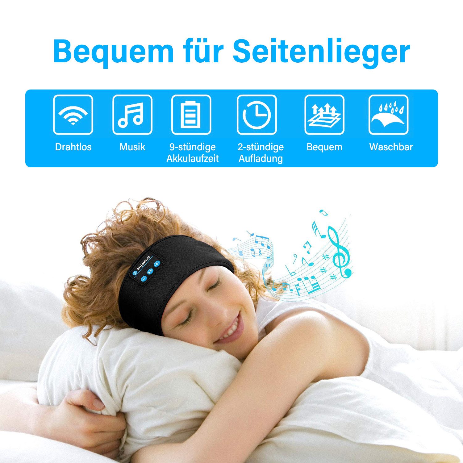MOPUEA Schlafmaske Schlafmaske mit Bluetooth-Musik Augenmaske 100% Blackout-Effekt, Beste Geschenkwahl Für Herren Und Frauen, 1-tlg., Sehr Lange Nutzungsdauer Und Klare Klangqualität, ultradünne lautsprecher und hochwertiger bluetooth-stereoklang
