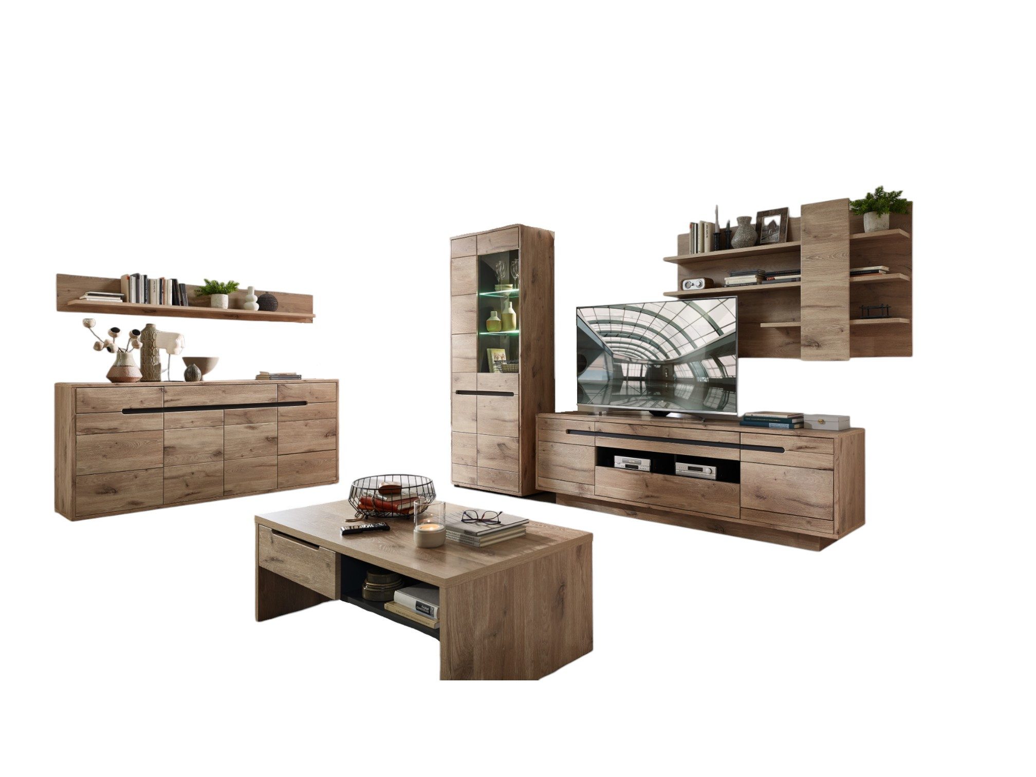 moebel-dich-auf Wohnwand BELLINZONA, (Wohnzimmer-Set, Vitrine + Wandboard + günstig online kaufen