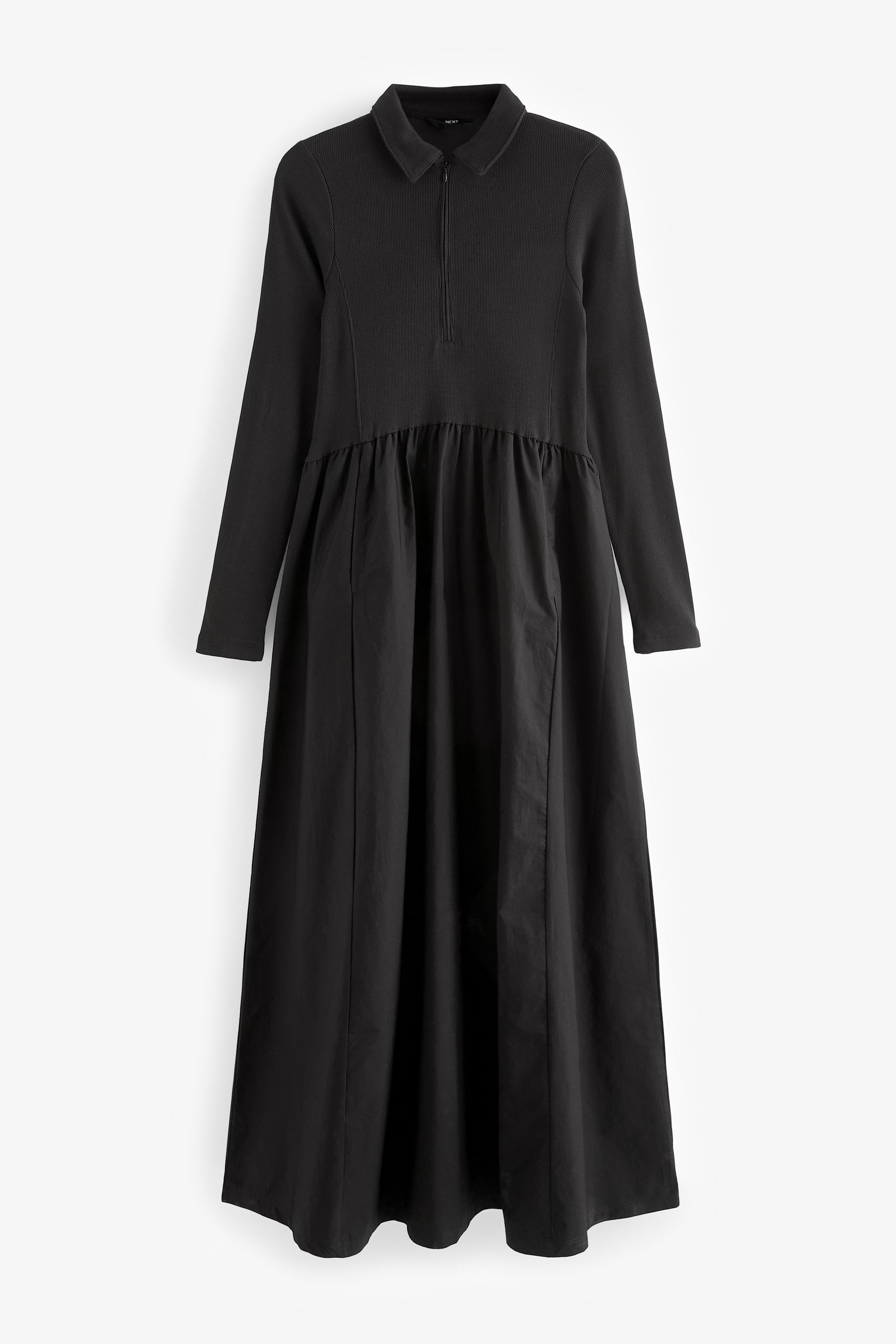 Midikleid Midikleid 100 % Baumwolle mit Reißverschlusskragen