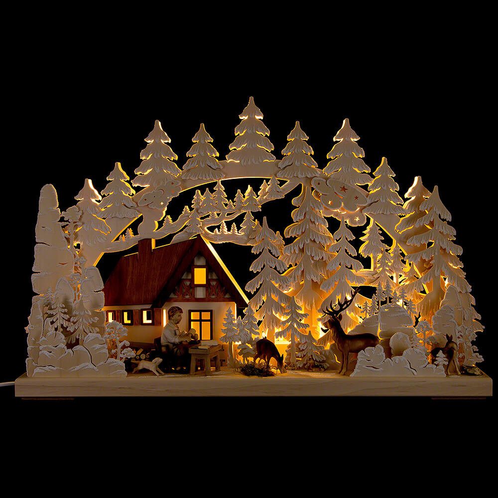 RATAGS Kunsthandwerk Schwibbogen 3D-Schwibbogen Berghütte mit Schnitzer (62x40cm) von RATAGS Holzdesign