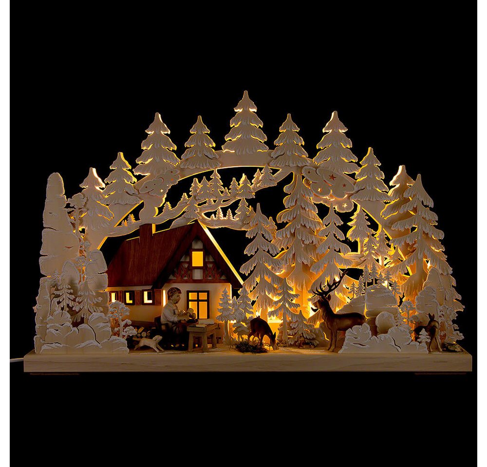 RATAGS Kunsthandwerk Schwibbogen 3D-Schwibbogen Berghütte mit Schnitzer (62x40cm) von RATAGS Holzdesign