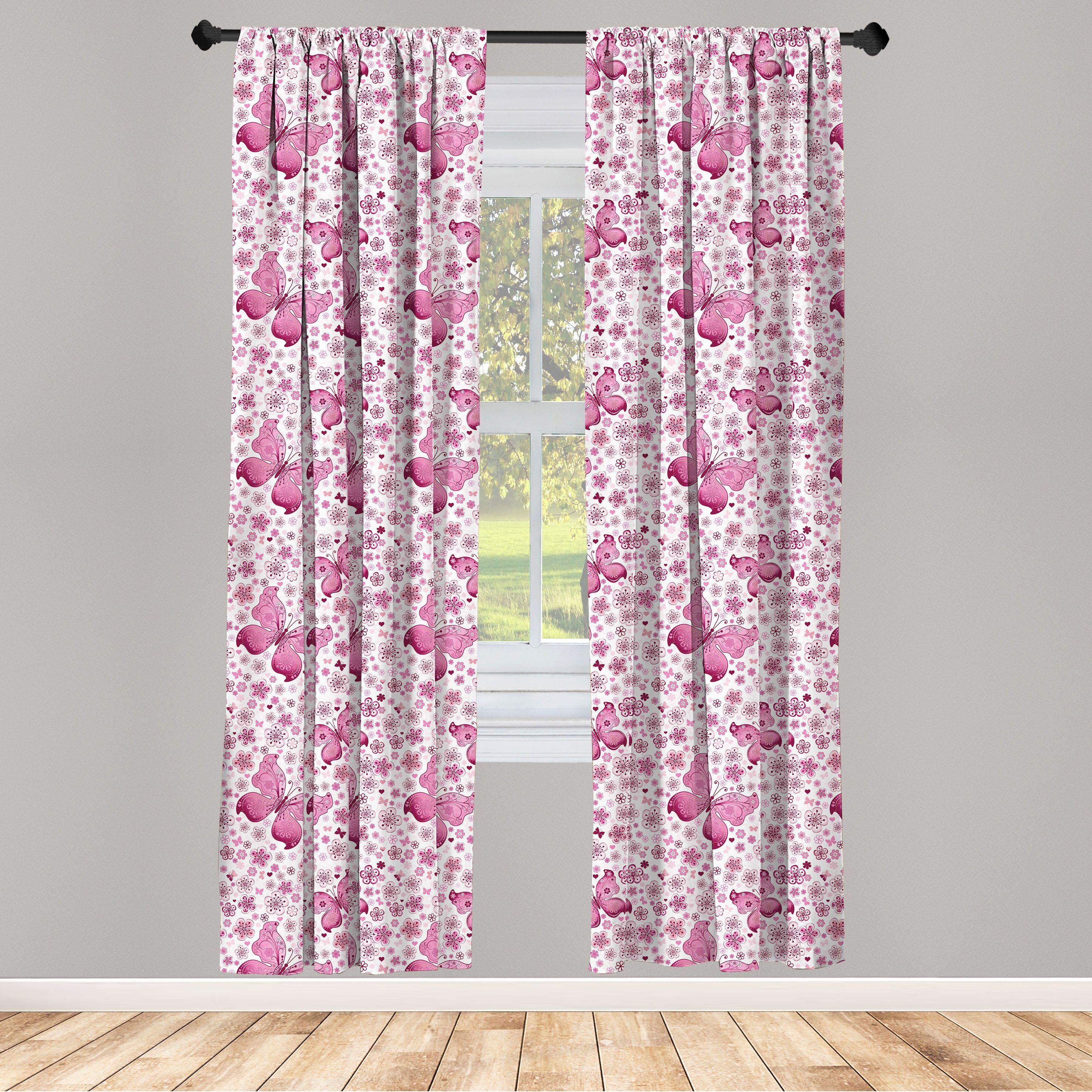 Gardine Vorhang Blumen Wohnzimmer Schmetterling Schlafzimmer Pinke für Microfaser, Abakuhaus, Dekor