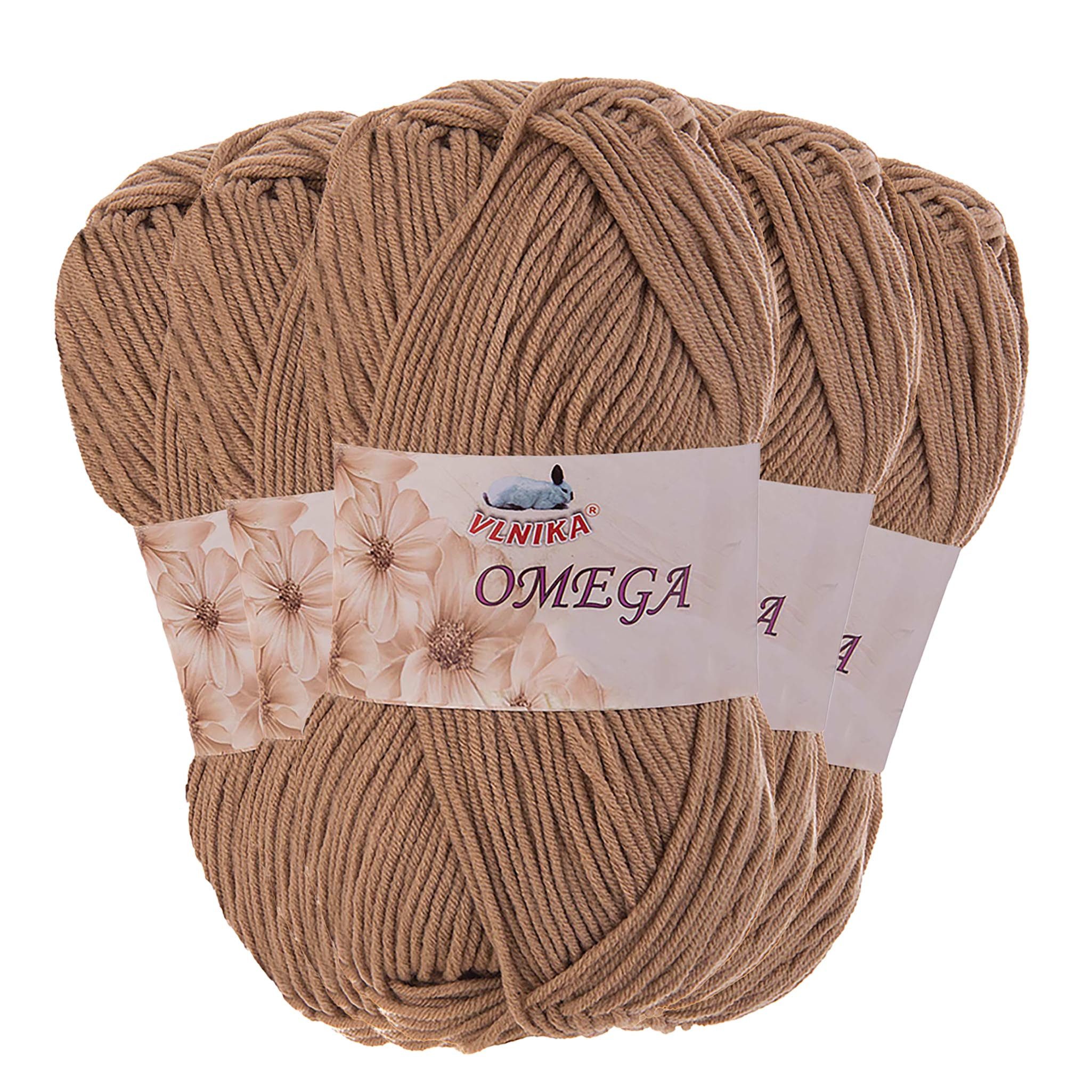 maDDma 5x100g Strickgarn Omega uni Häkelgarn Acrylwolle Klassikgarn Wolle Häkelwolle, 1200 m (Sparpaket), beige
