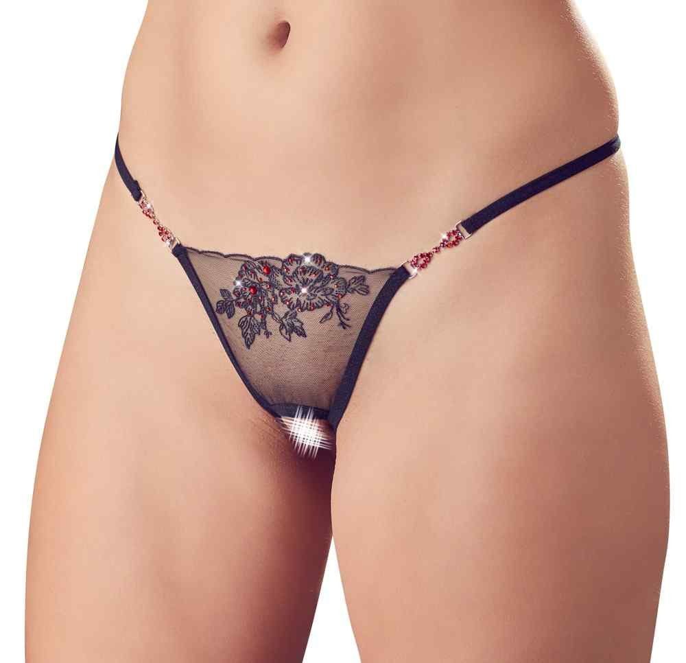 String-Ouvert String mit Stickerei und Strass S - L