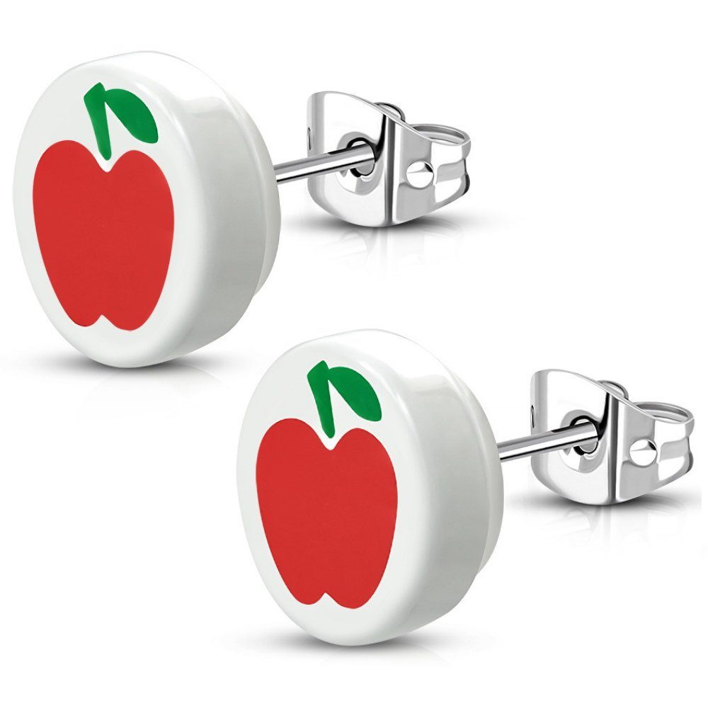 BUNGSA Ohrring-Set Stück), 2-tlg), Apfel (2 Edelstahl Paar rund Damen Ohrstecker (1 Ohrschmuck Ohrringe aus 10mm Silber