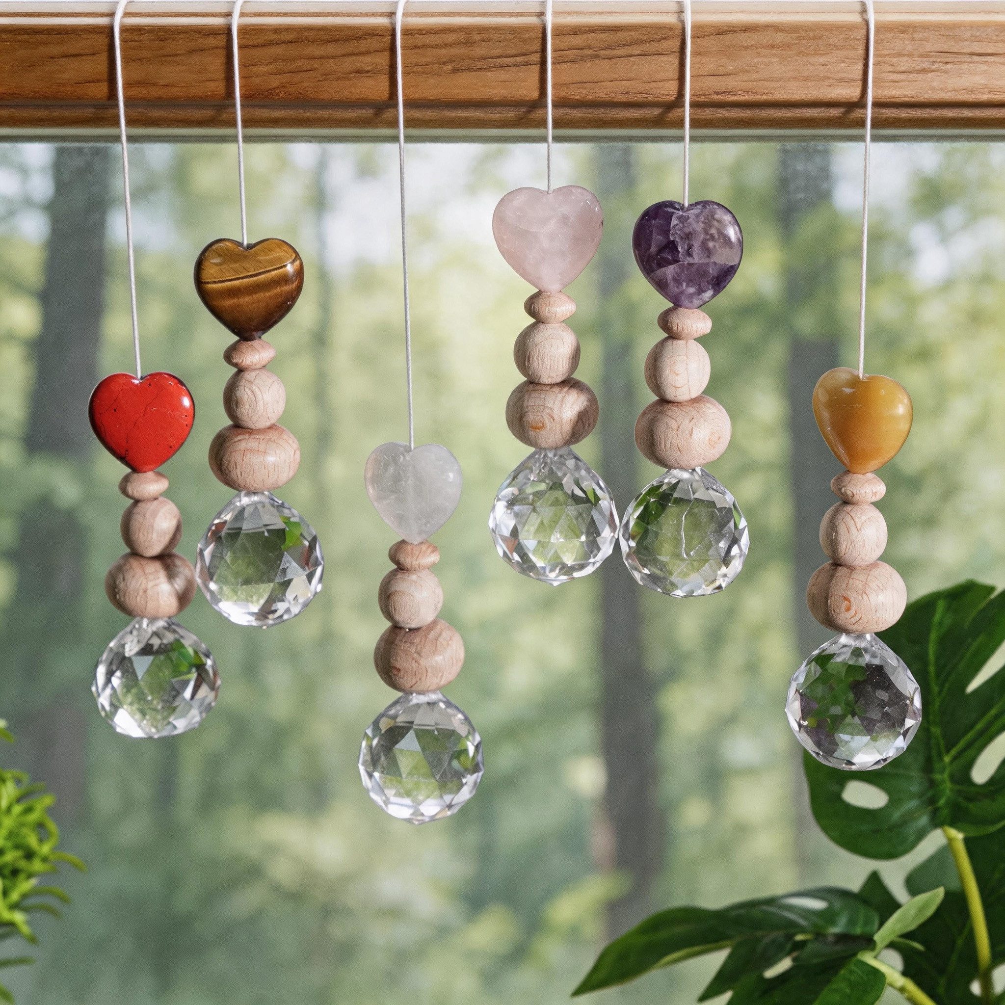 Karmandala Fensterdekoration Kristall Sonnenfänger mit Edelstein Windspiel Regenbogen Lichtfänger, echte Bergkristall Steine für Klarheit, Fokus und Ausgegliche – Bild 2 von 5