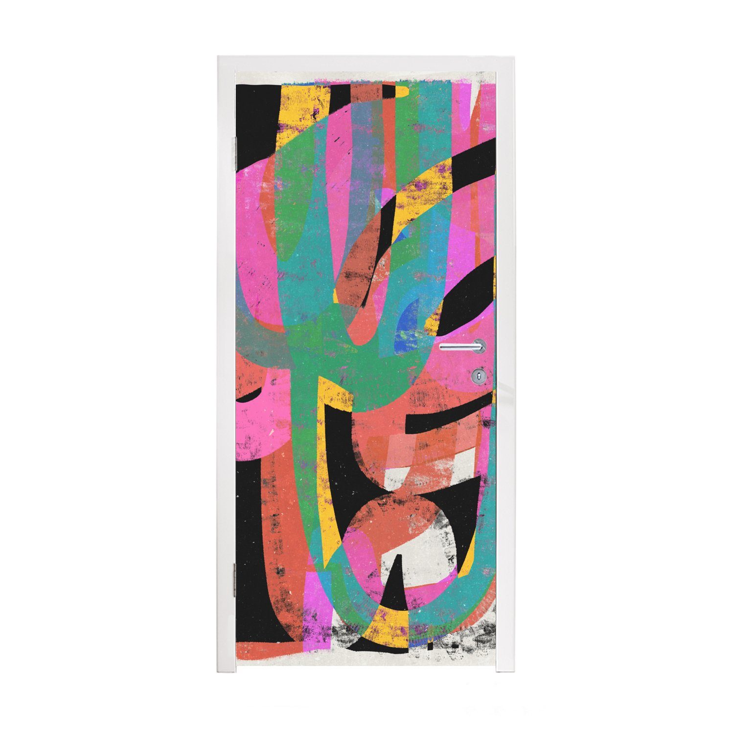 MuchoWow Türtapete Abstrakt - Farben - Rosa - Grün - Kunst, Matt, bedruckt, (1 St), Fototapete für Tür, Türaufkleber, 75x205 cm