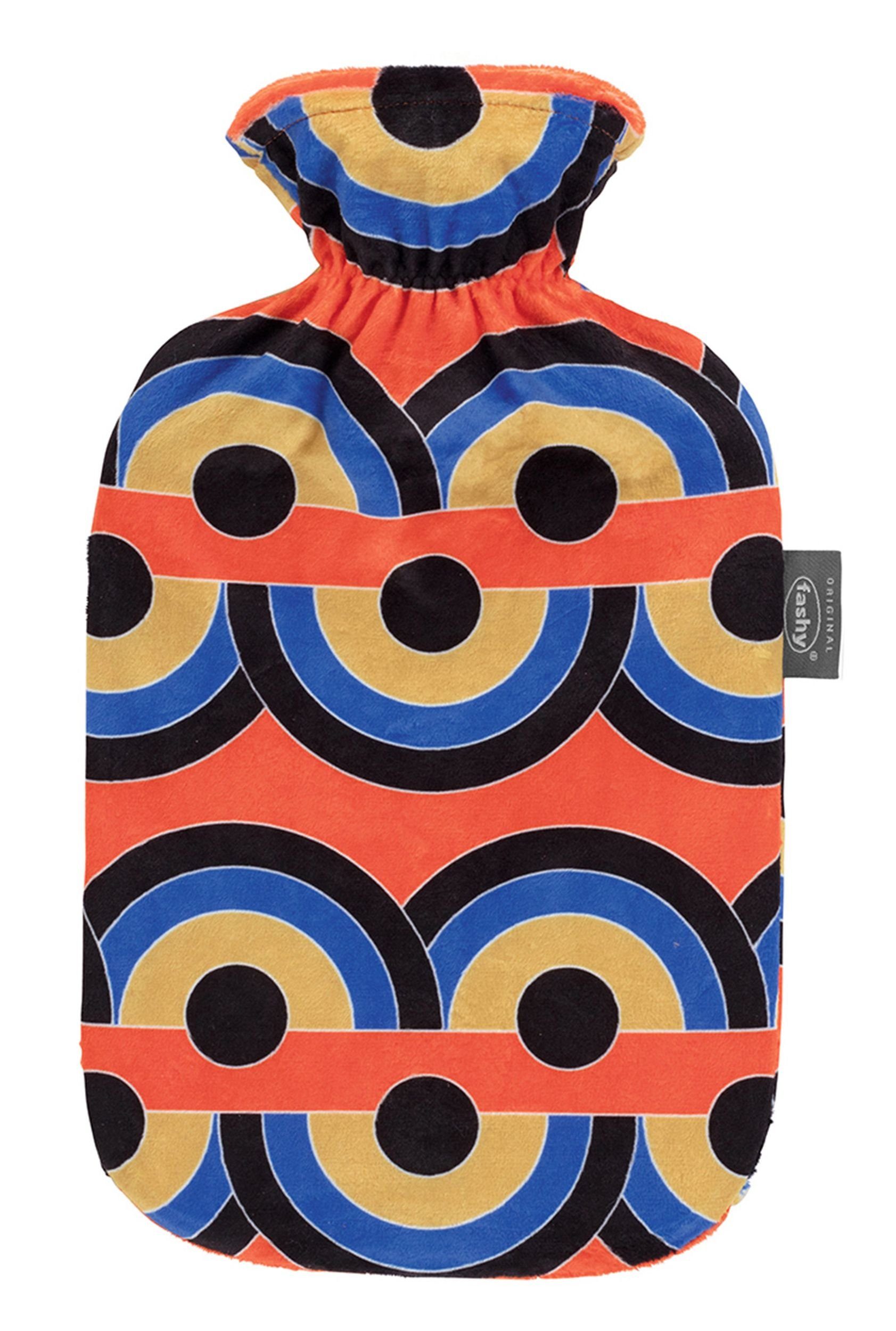 Fashy Wärmflasche Wärmflasche mit Bezug 2L bunt bedrucktem Flauschbezug Retro Orange