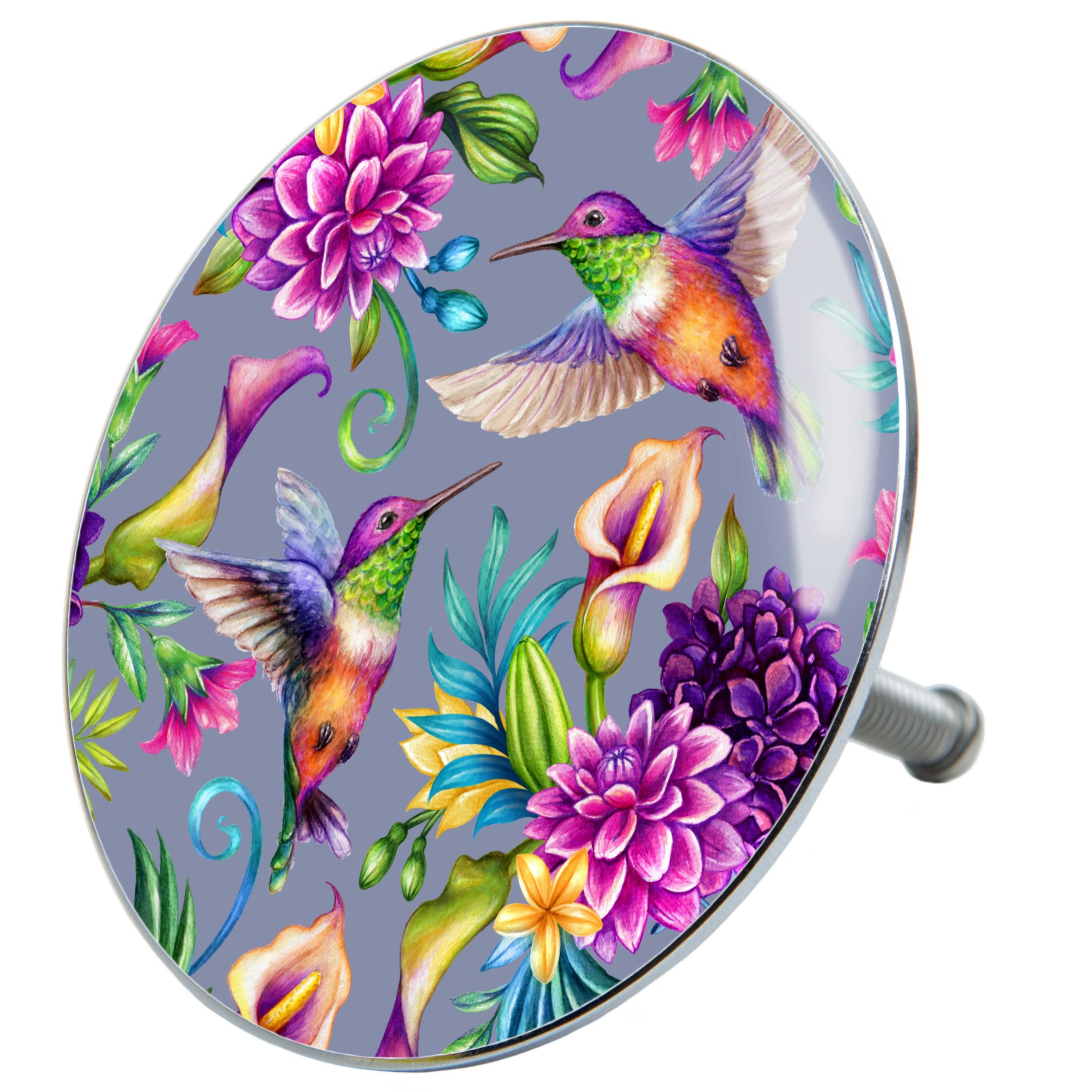 Sanilo Badewannenstöpsel Kolibri, Ø 7,2 cm, hochwertig, universell, mit Motiv, 100% wasserdicht