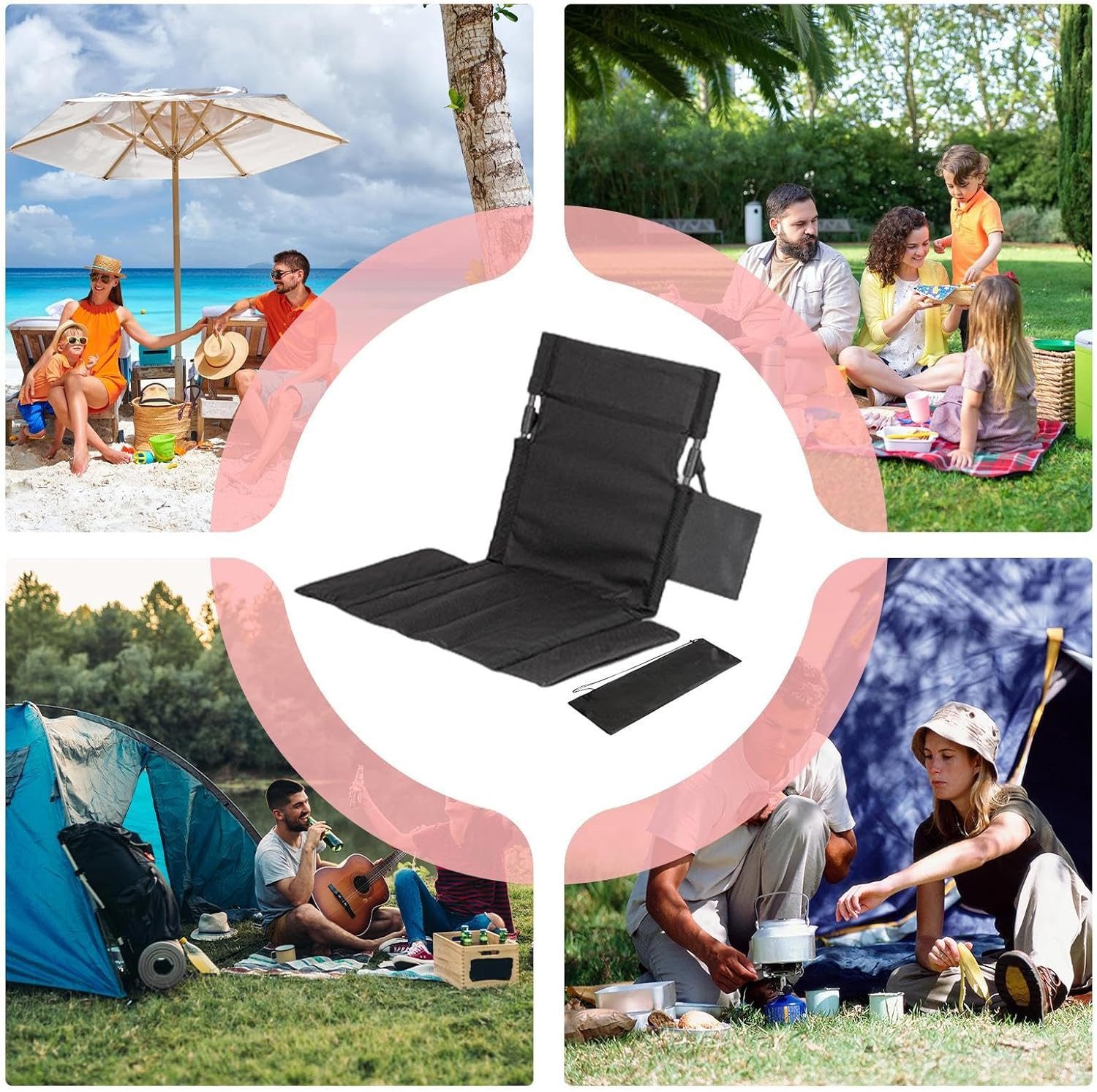 wohnTRAUM24 Campingstuhl Strand-Klappstuhl Strandstuhlkissen mit Rückenlehne für Garten,Wandern (Seitentasche, Klappstuhl L inkl. Tragetasche Angelstuh), gepolstert für Outdoor, Angeln, Festival & Garten