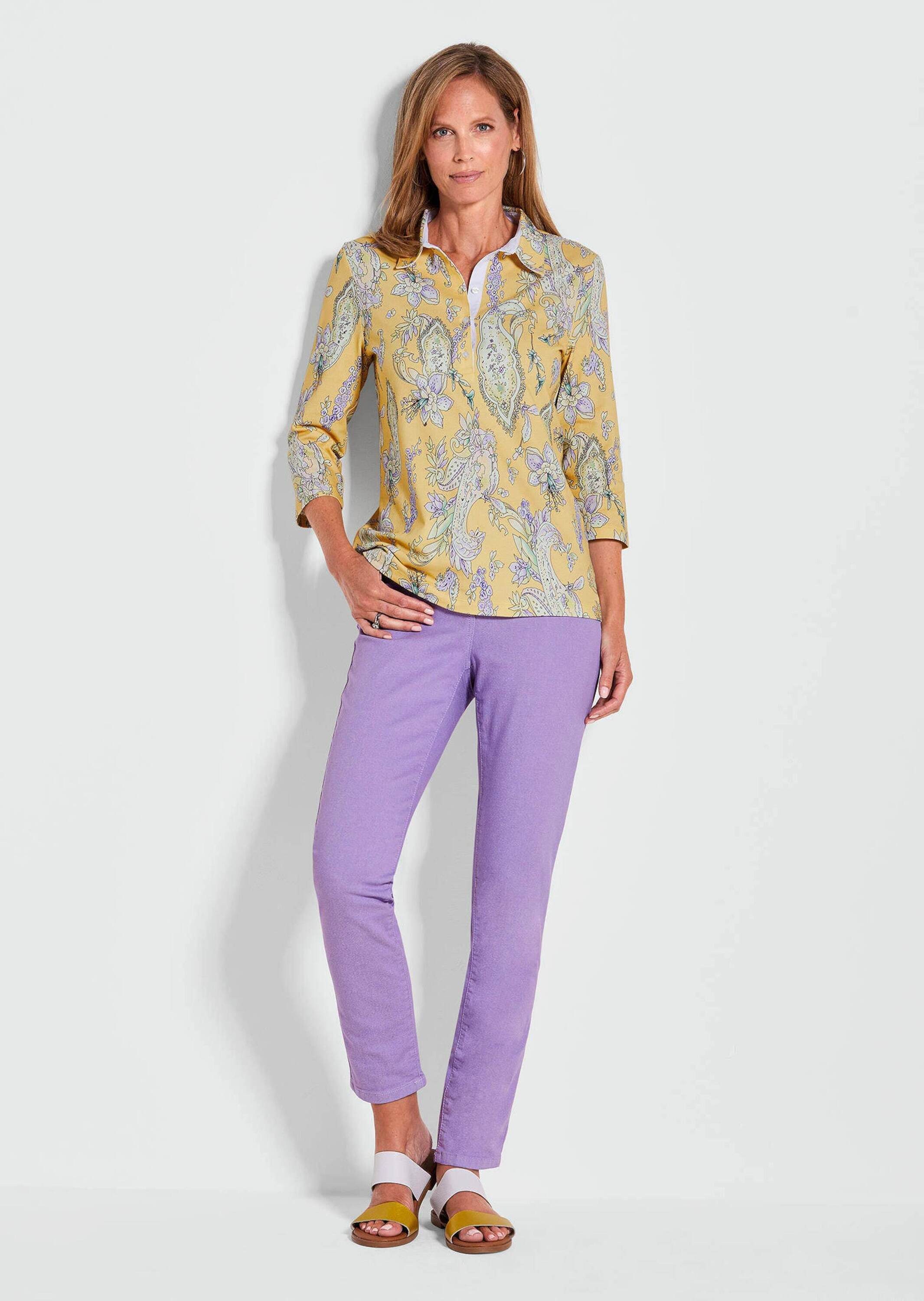 GOLDNER Print-Shirt Druckshirt mit Paisley-Muster Baumwollshirt mit Polokragen, Knopfleiste und 3/4-Arm