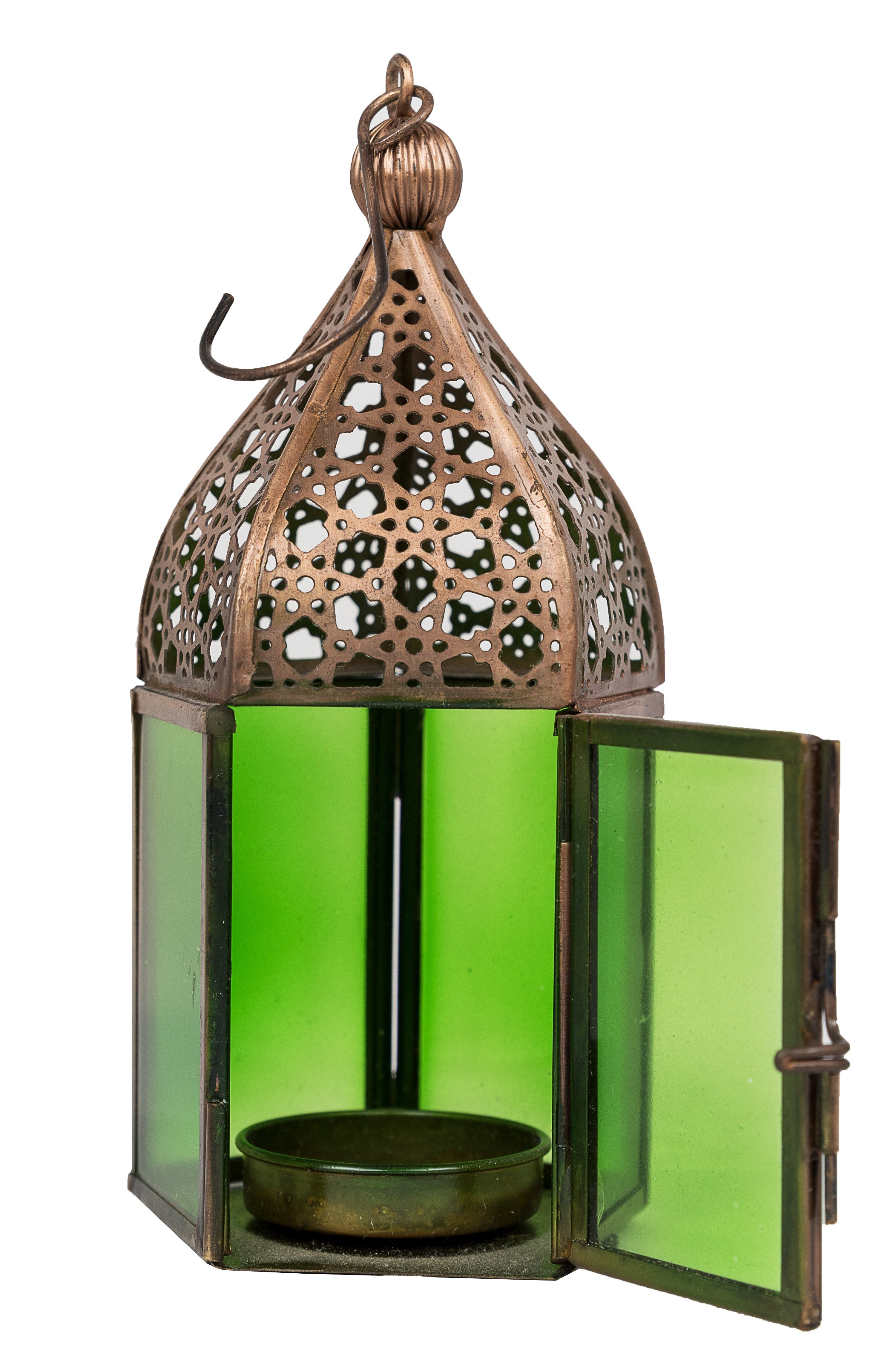 Marrakesch Orient & Mediterran Interior Teelichthalter Windlicht Laterne Meena Grün Metall kupfer 16 cm marokkanische Deko (1 St), Handarbeit