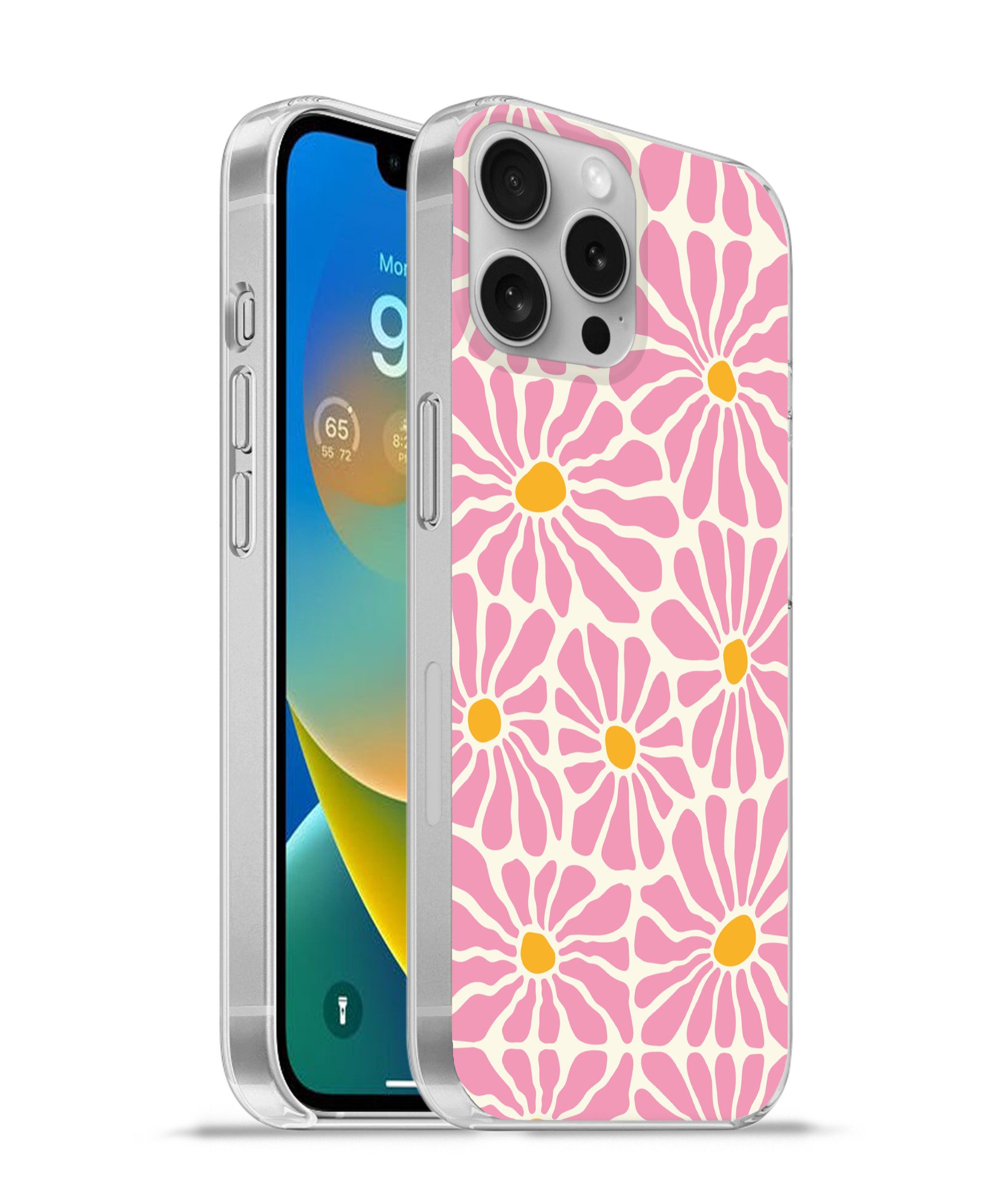 MuchoWow Handyhülle für Apple iPhone 16 Pro Max Blumen - Muster - Rosa - Beige - Orange, Smartphone-Bumper, Print, Handy Schutzhülle Dünn