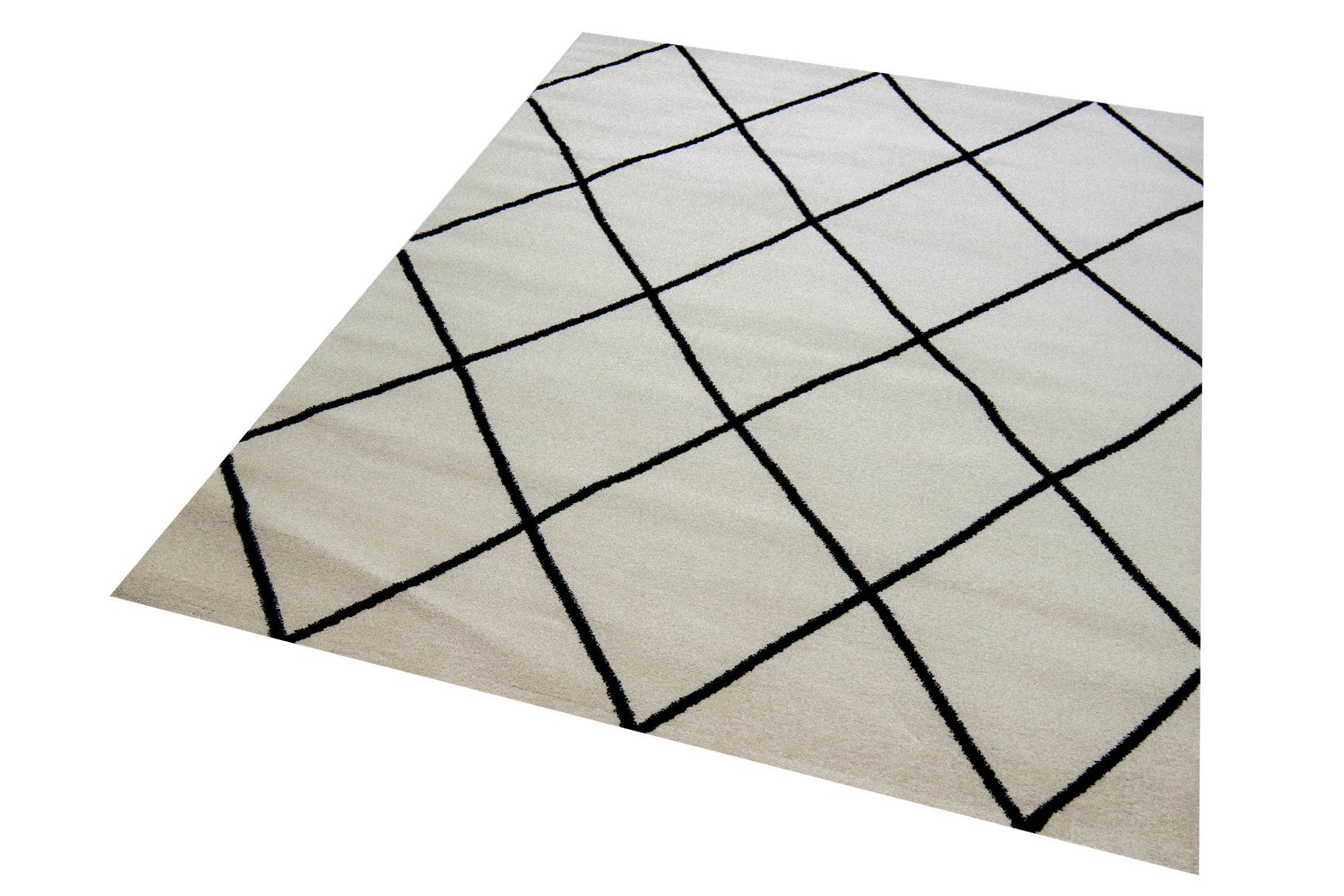 Carpetia Teppich Wohnzimmerteppich Rautenmuster Schwarz Creme günstig online kaufen