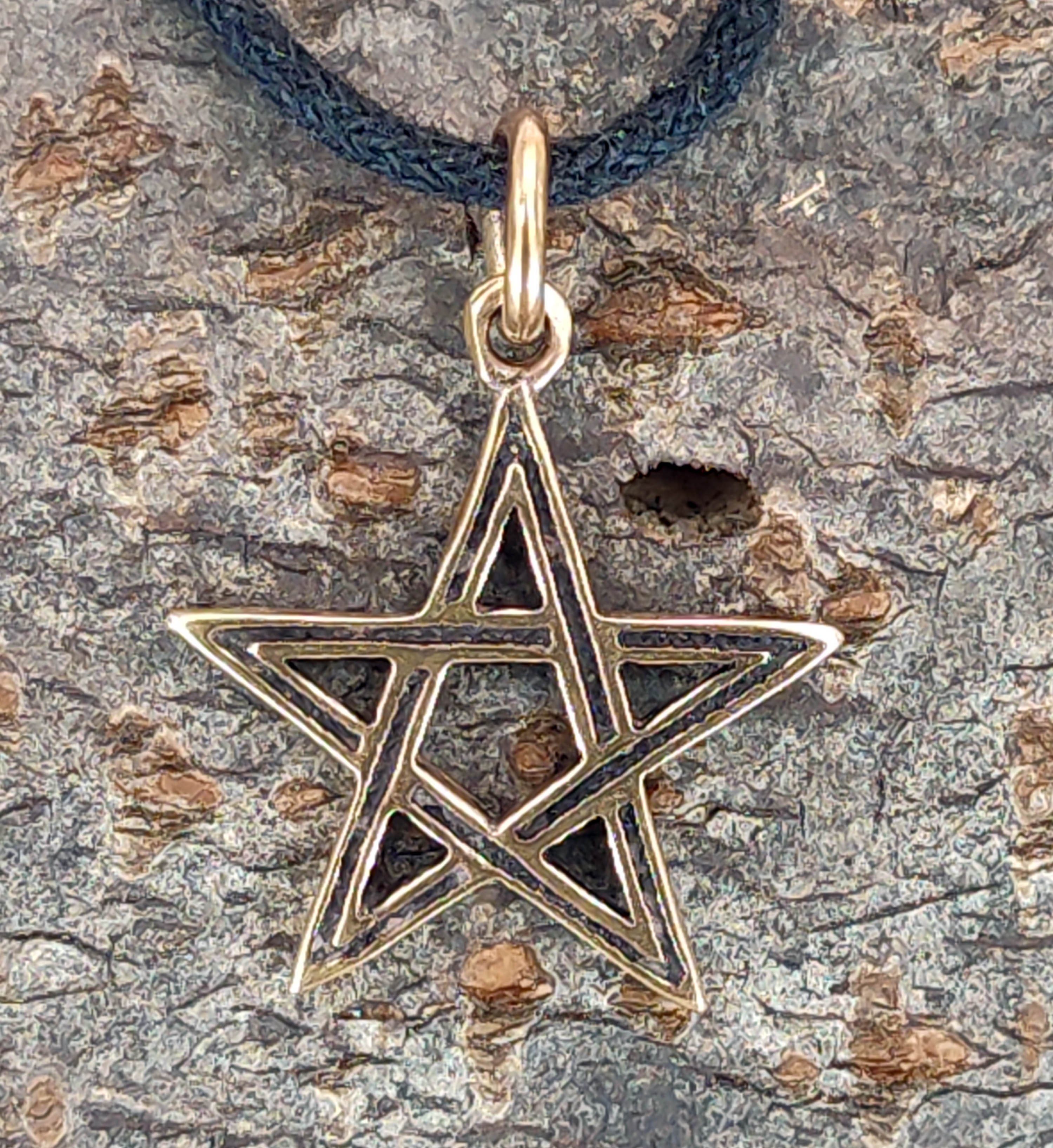 Kiss of Leather Kettenanhänger Pentagramm Anhänger Bronze weiße Magie Schutz Zauber Hexe Pentagram