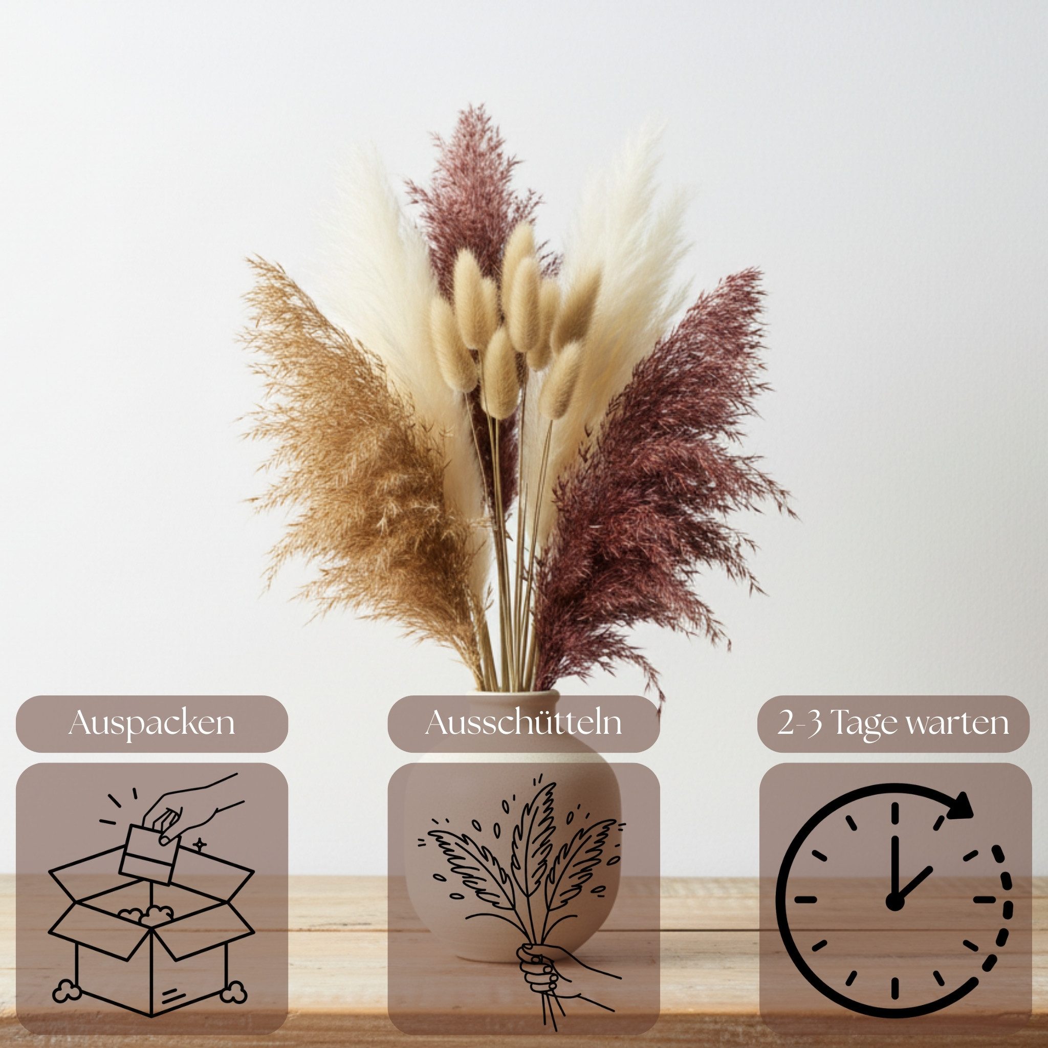 matches21 HOME & HOBBY Bilderrahmen Getrocknetes Pampasgras im 40er Set, Weißer Trockenblumenstrauß, (2 St), 45-50 cm große Natur Trocken-Blumen – Bild 3 von 5