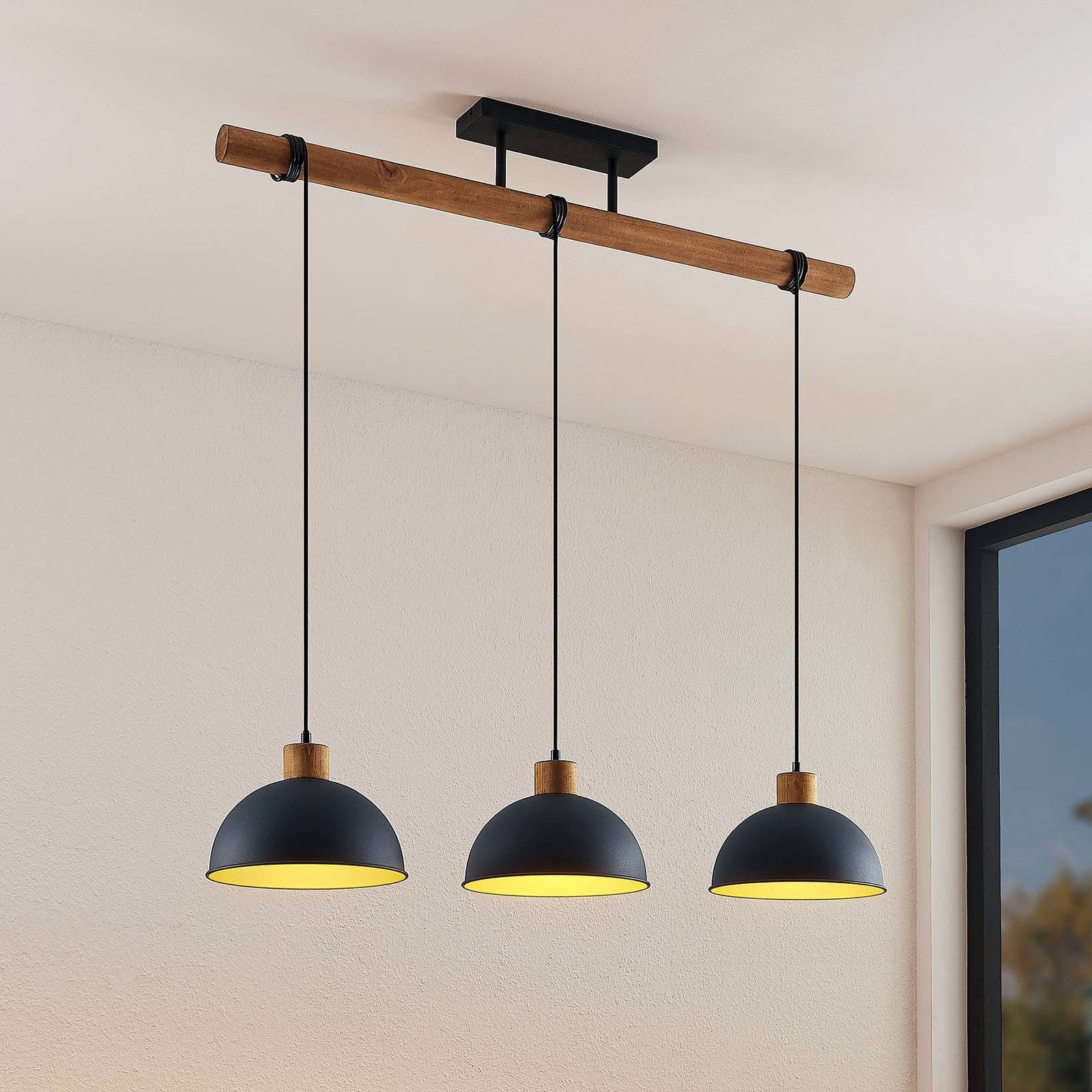 Lindby Hängeleuchte Flurin, Metall, Schwarz IP20, 3 x 60 W