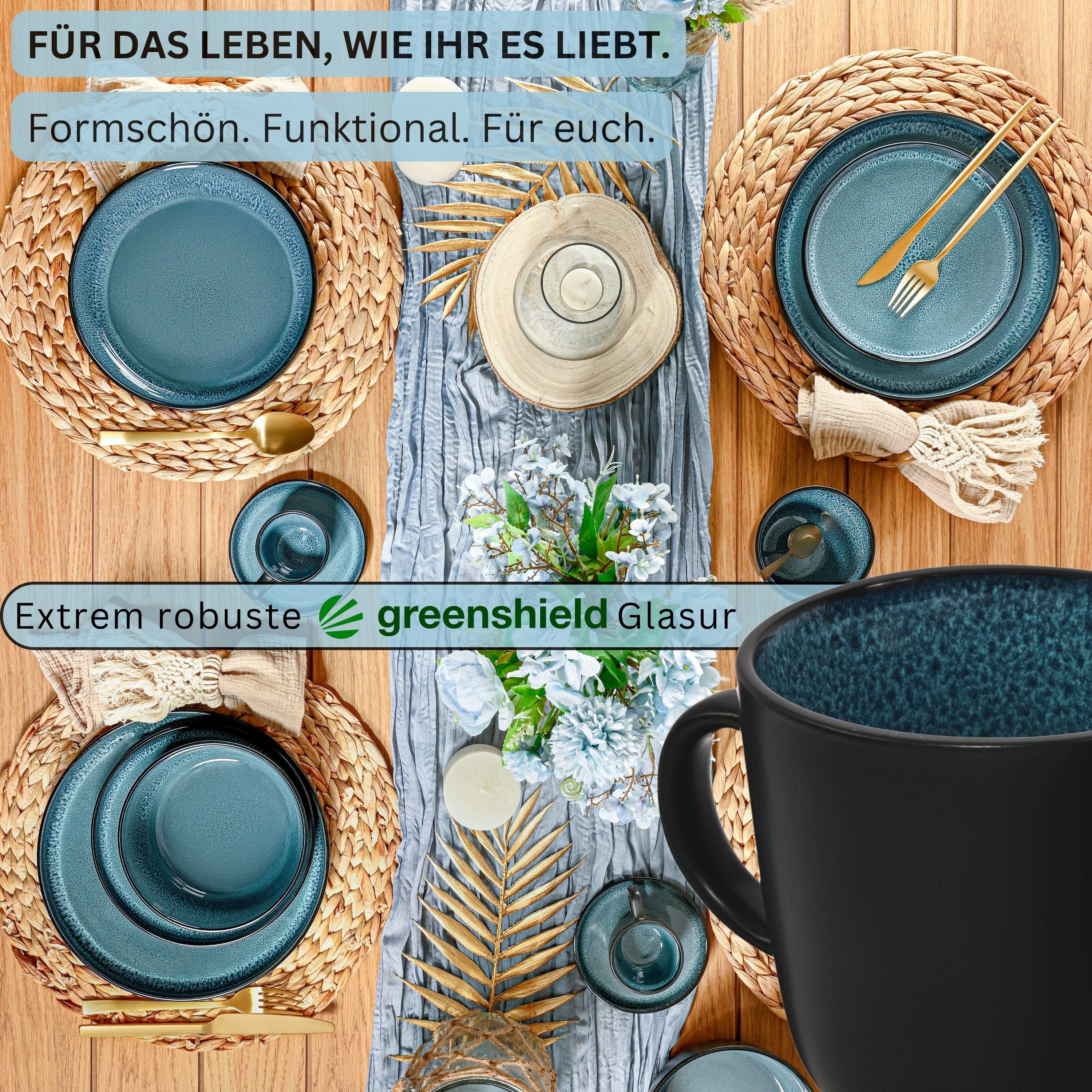 SÄNGER Becher Vigo, 6-tlg., Steingut, 6 tlg. Kaffeebecher, 400 ml, Handmade, Blau-Schwarz, VALUE COLLECTION