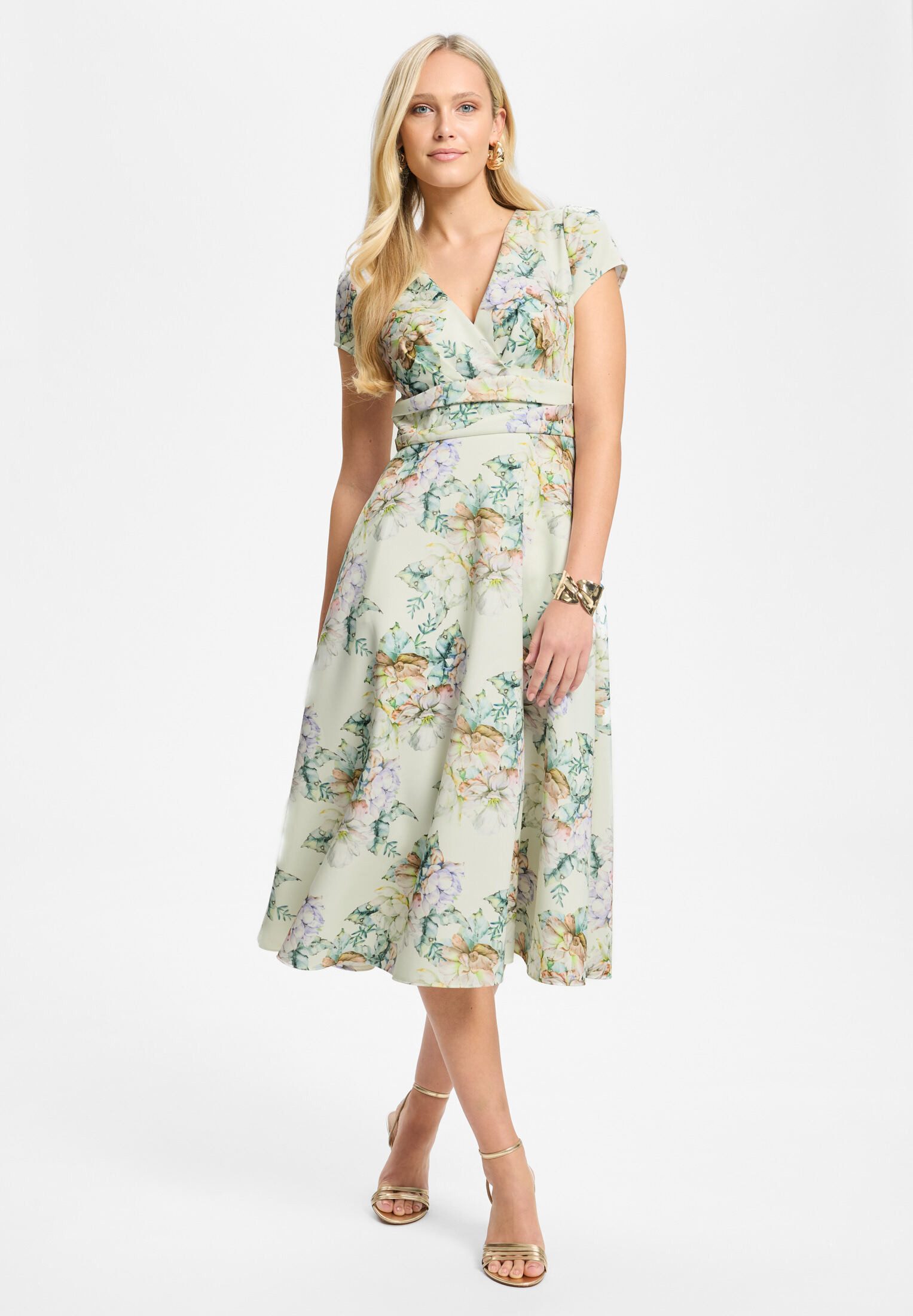 SWING Cocktailkleid - Midi Kleid aus floral bedrucktem Scuba Taillierter Schnitt mit ausgestelltem Rockteil