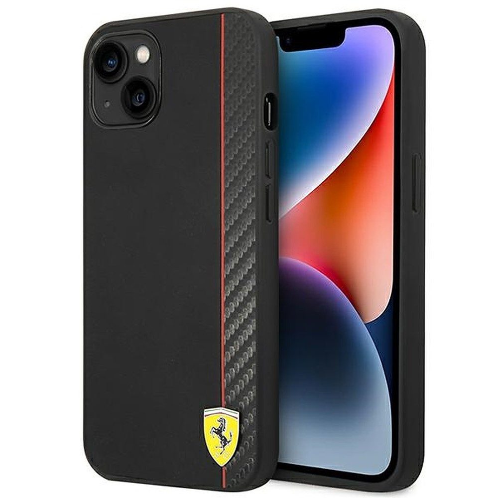 Ferrari Handyhülle Sportstreifen Cover, Carbon-Streifen, Kunstleder, Metall-Logo