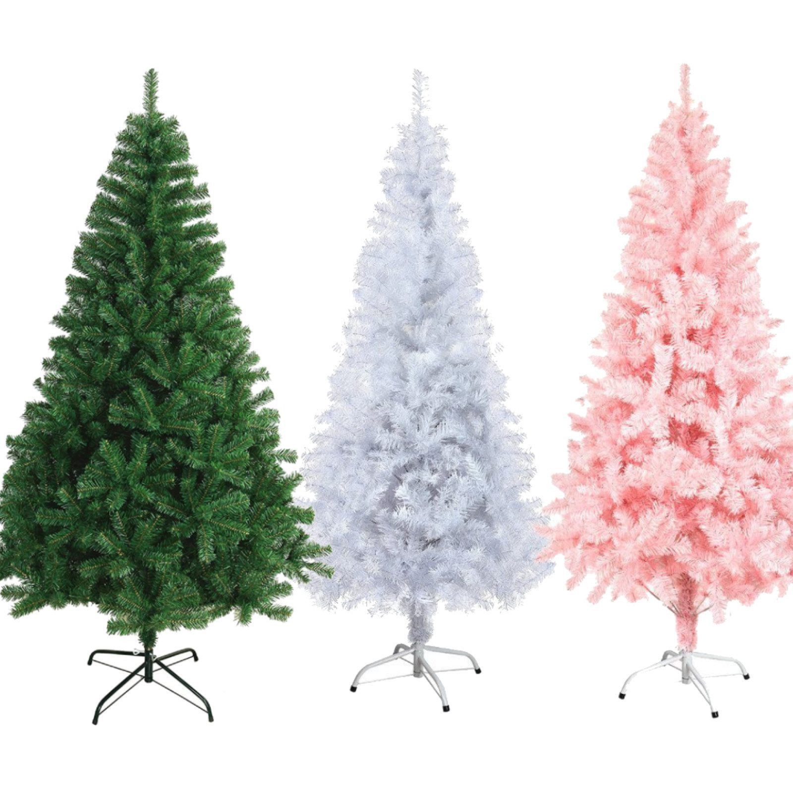 SunJas Künstlicher Weihnachtsbaum XM003-46 120/150/180cm Grün Weiß Rosa Künstlicher Tannenbaum, Weihnachtsdekorationen Künstlicher Tannenbaum mit ca.200 400 600 Spitzen, Christbaum mit Ständer und Flammschutzmittel