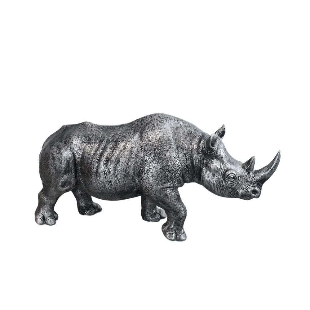 AFG Tierfigur Nashorn Deco Gartenfigur Silberfarben aus Kunstharz groß