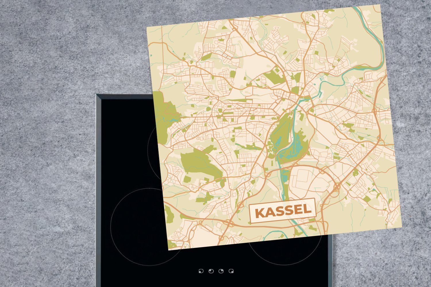 cm, - Kassel - für tlg), küche Stadtplan Stadtplan, - 78x78 Vintage (1 Vinyl, Arbeitsplatte Ceranfeldabdeckung, MuchoWow Herdblende-/Abdeckplatte