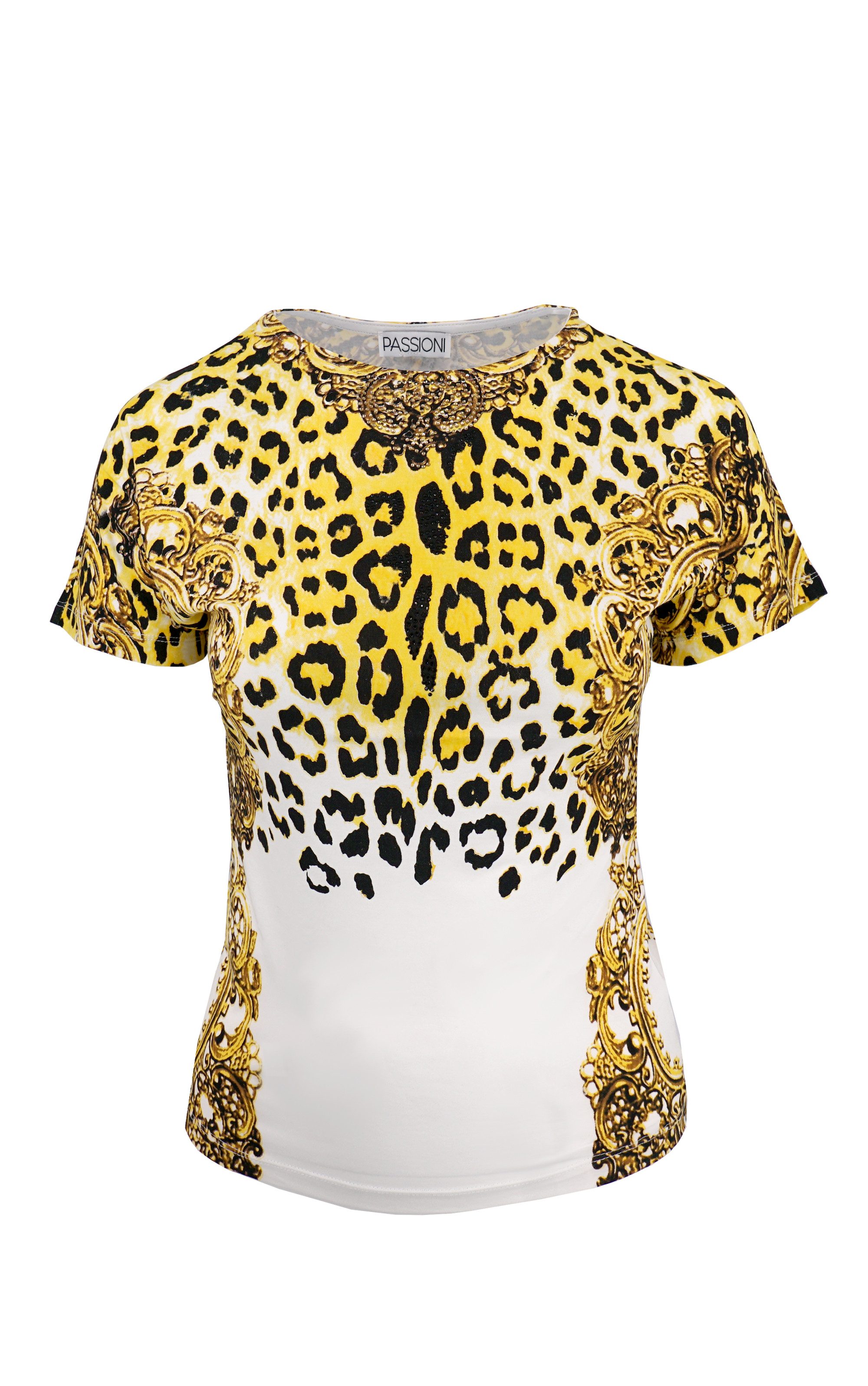 Passioni T-Shirt mit Leoparden- und Dekormuster-Mix in Gold und Schwarz