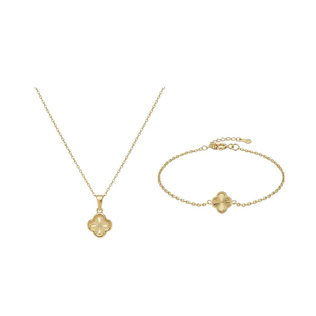 Suzan Gold Schmuckset Suzan Gold® 375 Echtgold Schmuckset Damen Halskette Armband Kleeblatt