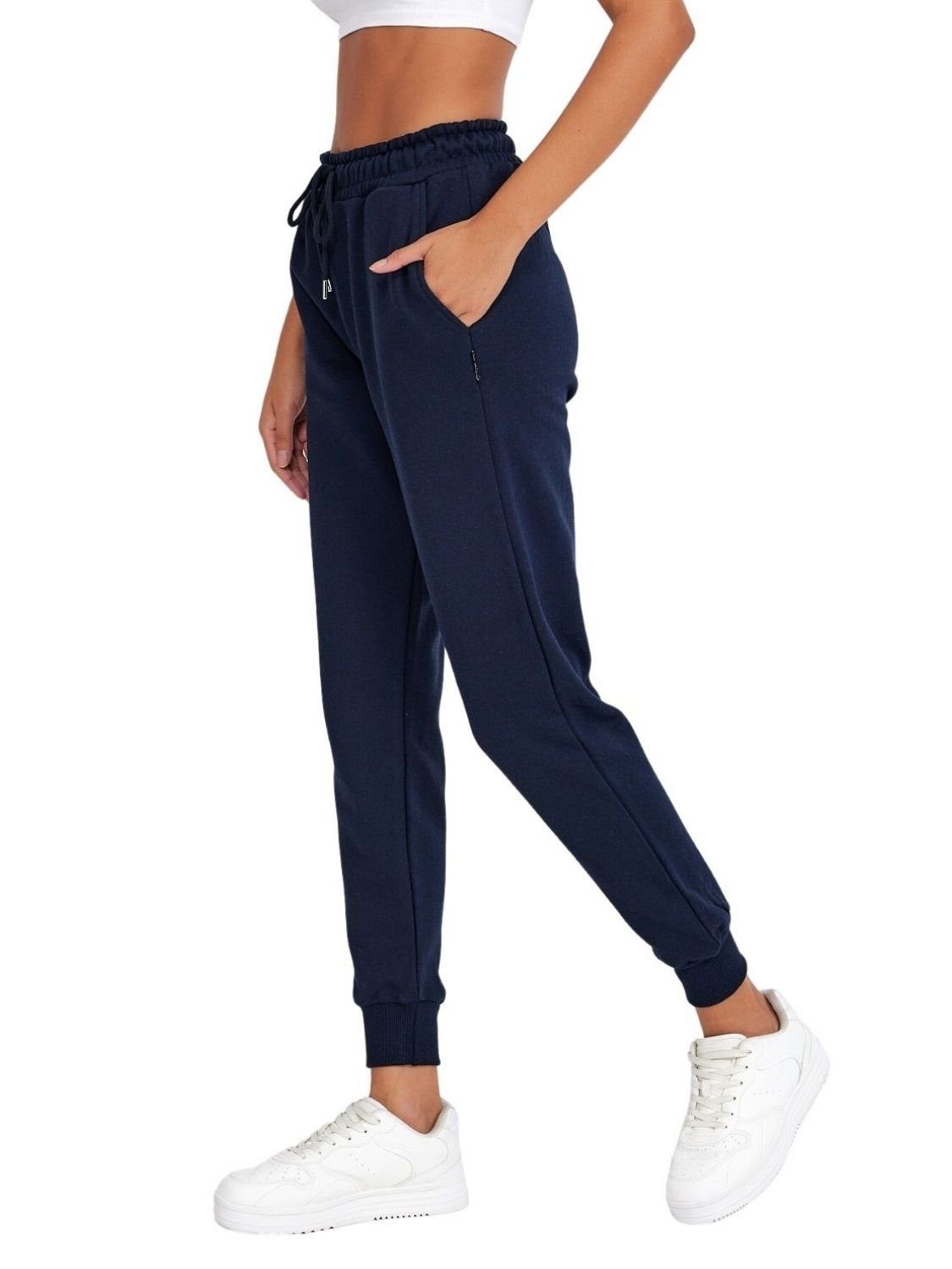 Damen Sweatpants -Baumwolle Passform COMEOR Dunkelblau Freizeithosen, Jogginghose Trainingshosen, (1-tlg) mit Regular Sporthose,