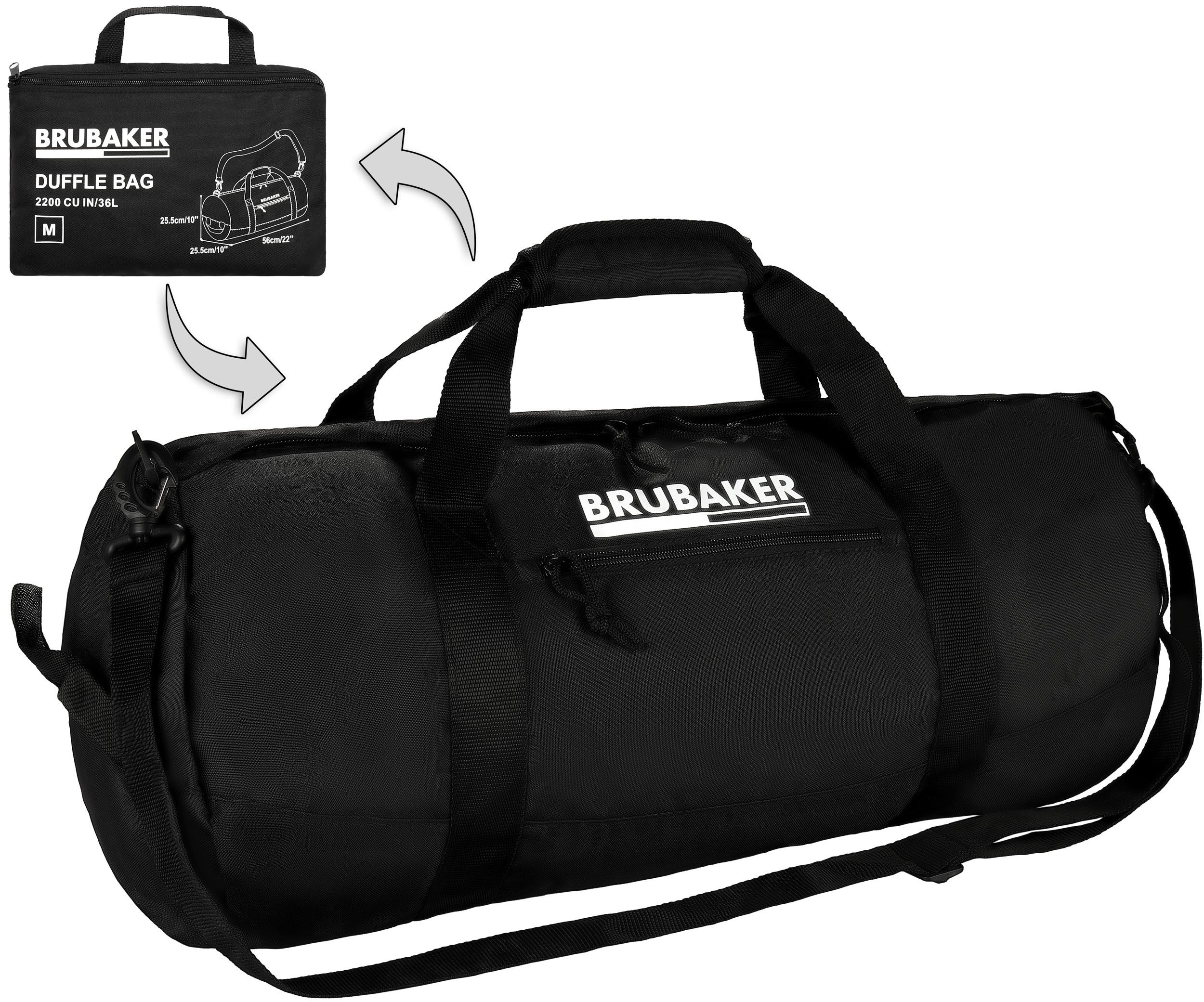 BRUBAKER Reisetasche Große Falttasche - Faltbare Reisetasche Schwarz - Weekender (1-tlg., Leichte Falt-Trainingstasche für Herren und Damen), Wandelbare Sporttasche - Duffle Bag für Reisen, Urlaub, Fitness