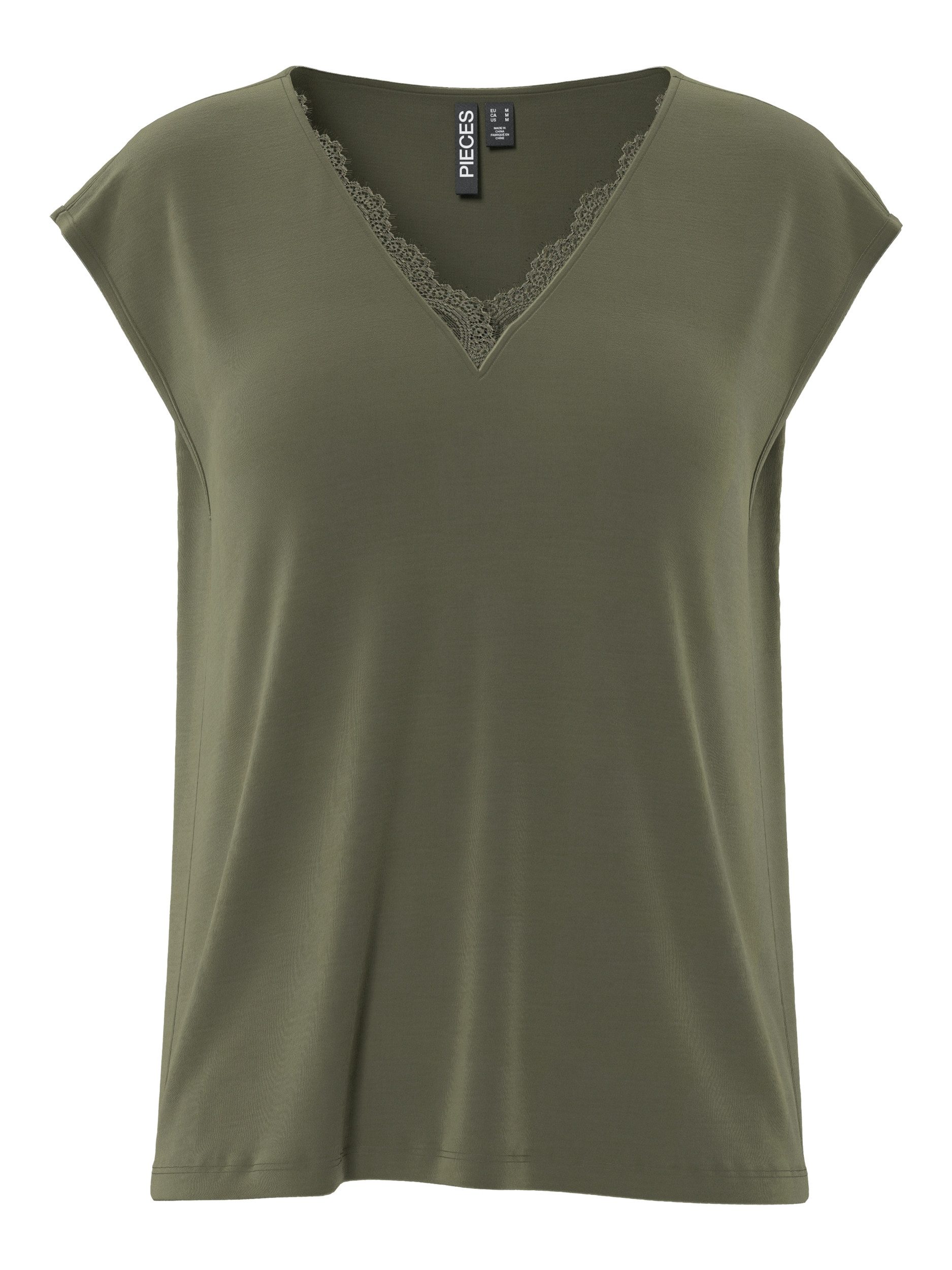 pieces T-Shirt -Pieces Damen Kurzarmshirt mit V-Ausschnitt