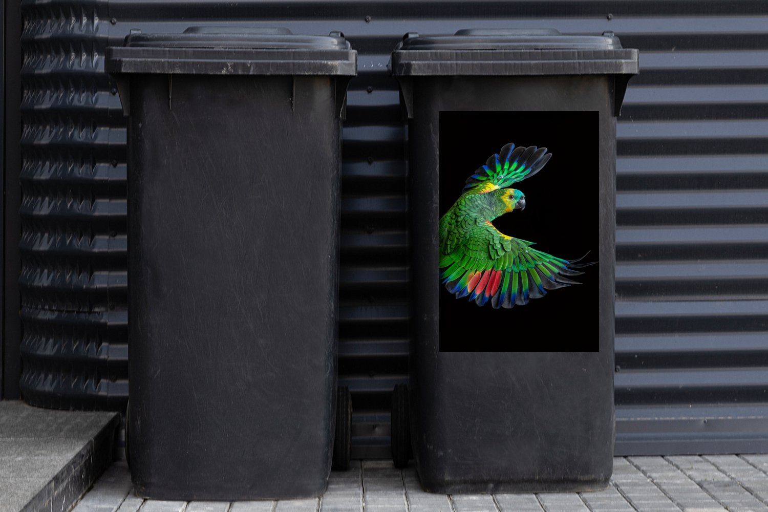 Abfalbehälter (1 Mülleimer-aufkleber, bunter Mülltonne, St), Container, Nahaufnahme Papagei MuchoWow Wandsticker Sticker,