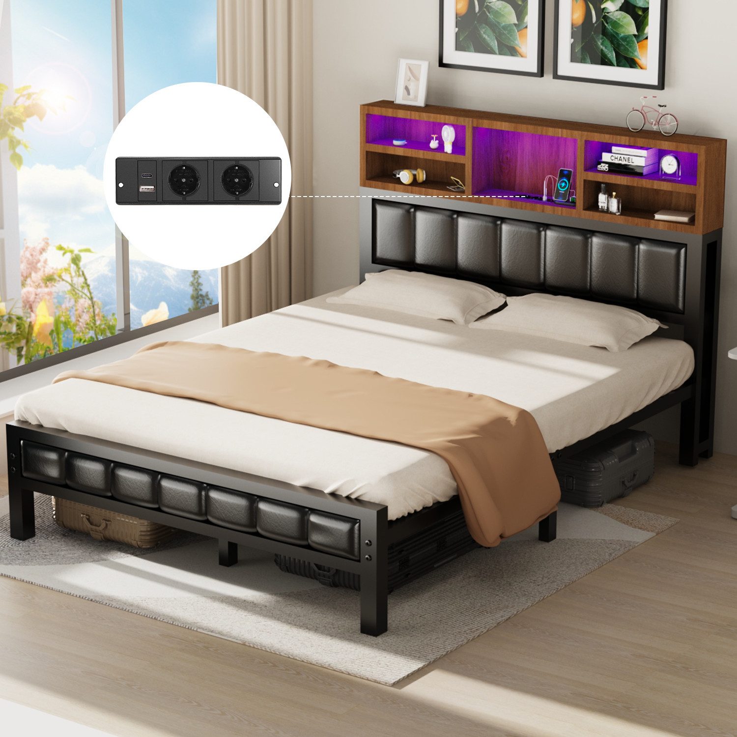 oyajia Polsterbett Doppelbett mit LED Licht günstig online kaufen