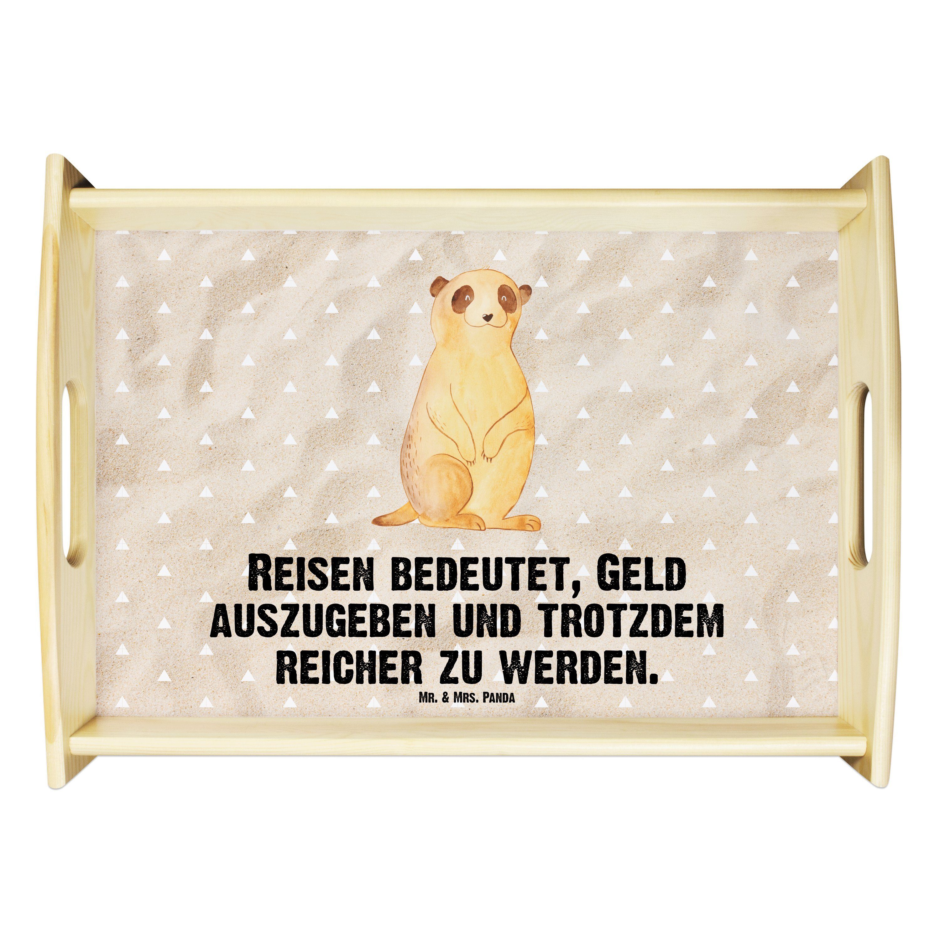 Mr. & Mrs. Panda Tablett Holztable, lasiert, Sandig - Erdmännchen Echtholz Reisen, Geschenk, Afrika, Wildtiere, - (1-tlg)