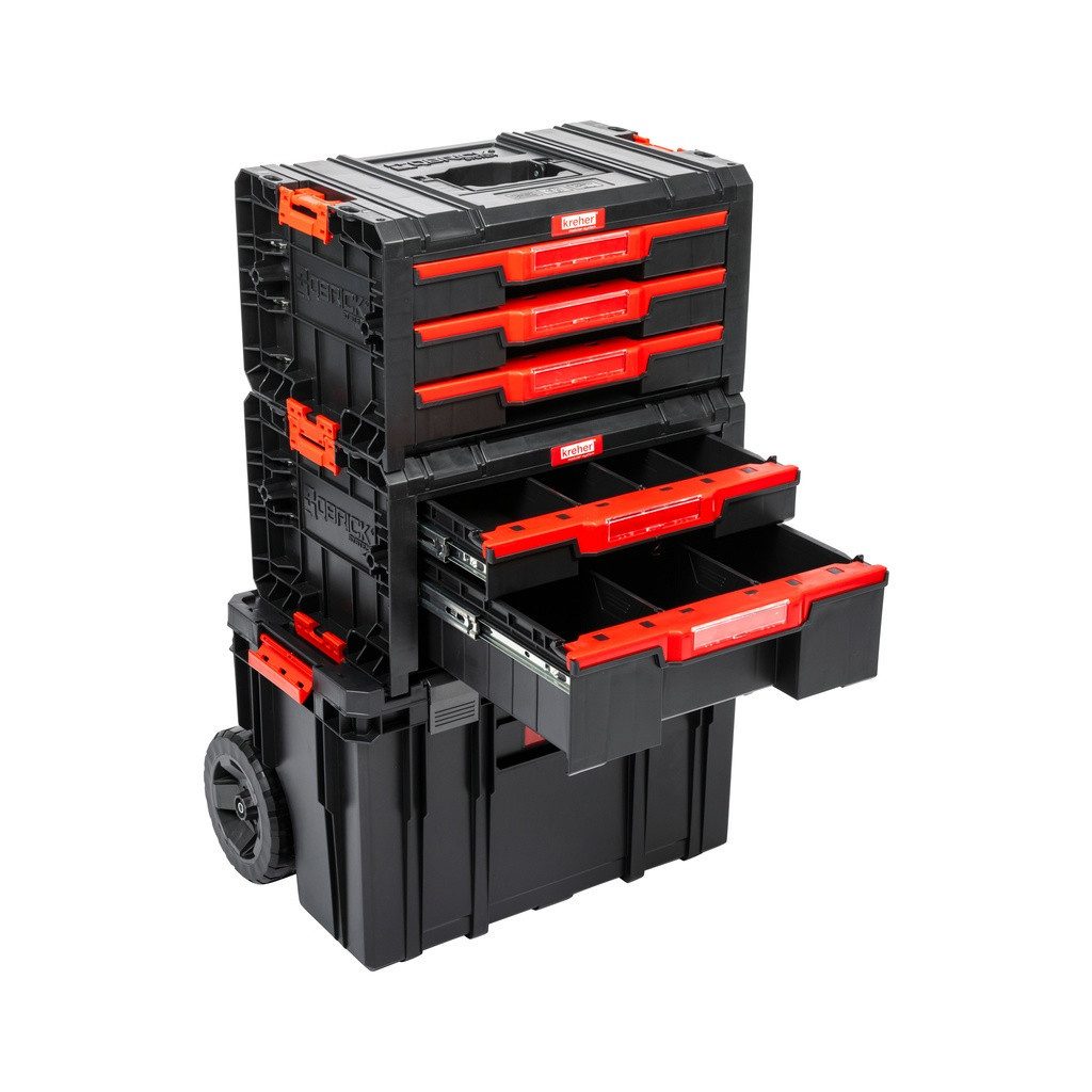 Kreher Werkstattwagen Q-Brick mobiler Alleskönner in verschiedenen Ausführungen (wählbar), Set 6, Robust, Bruchsicher, Rollbar, Erweiterbar, Einfache Bedienung